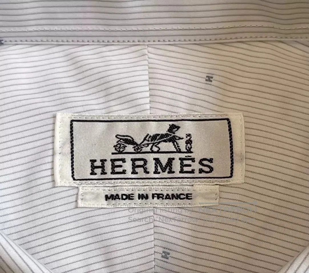 Hermes White Long Sleeve Button-Up Shirt with Dots. Size US M / EU 48-50 / 2 - 5 Thumbnail