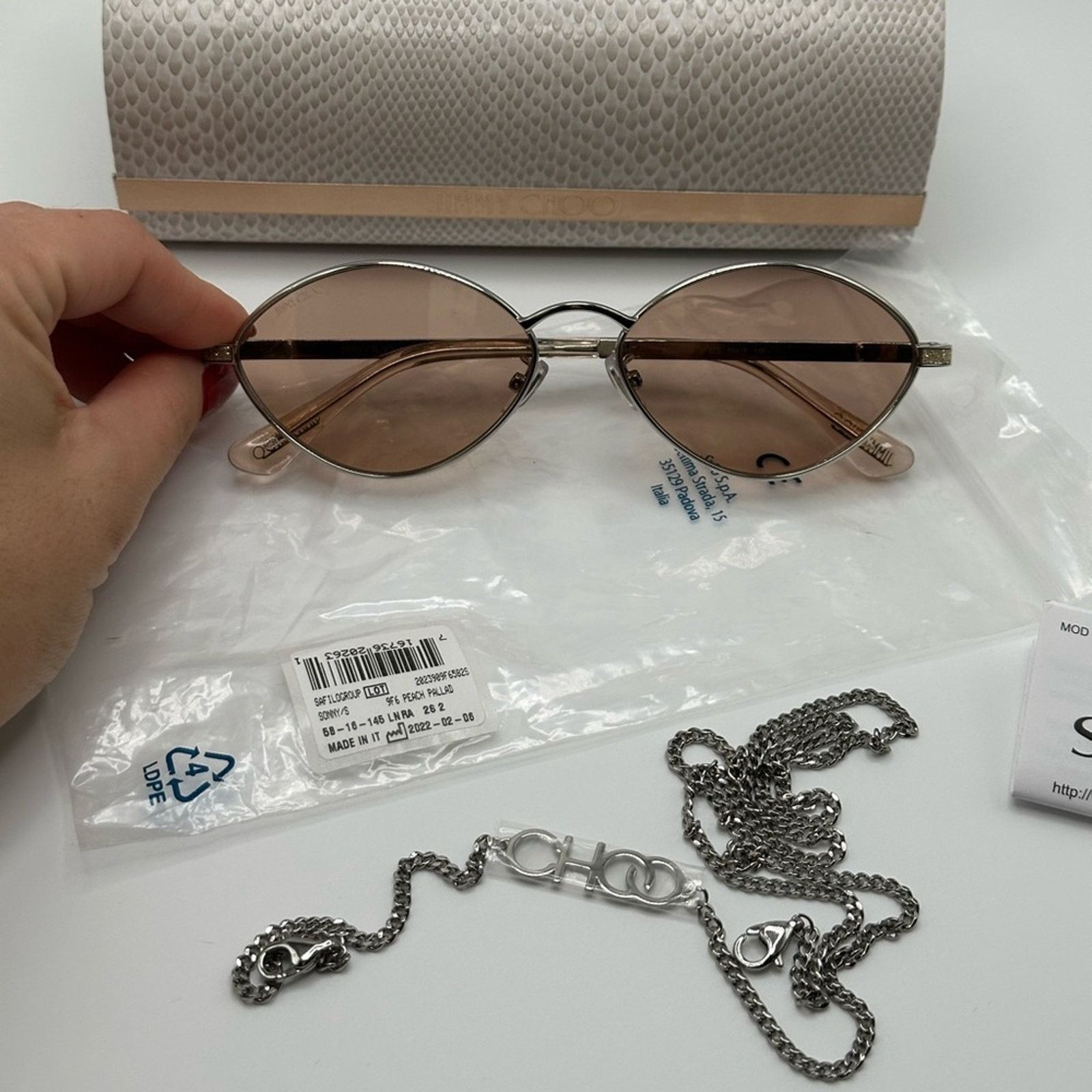 Jimmy Choo JIMMY CHOO SUNGLASSES Sonny/S 9F6 Peach Palladium with Chain Size ONE SIZE - 11 Thumbnail
