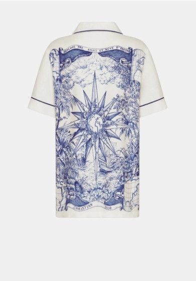 Dior o1w1db10924 Silk Pajama Jacket in White & Blue Size XL / US 12-14 / IT 48-50 - 2 Thumbnail
