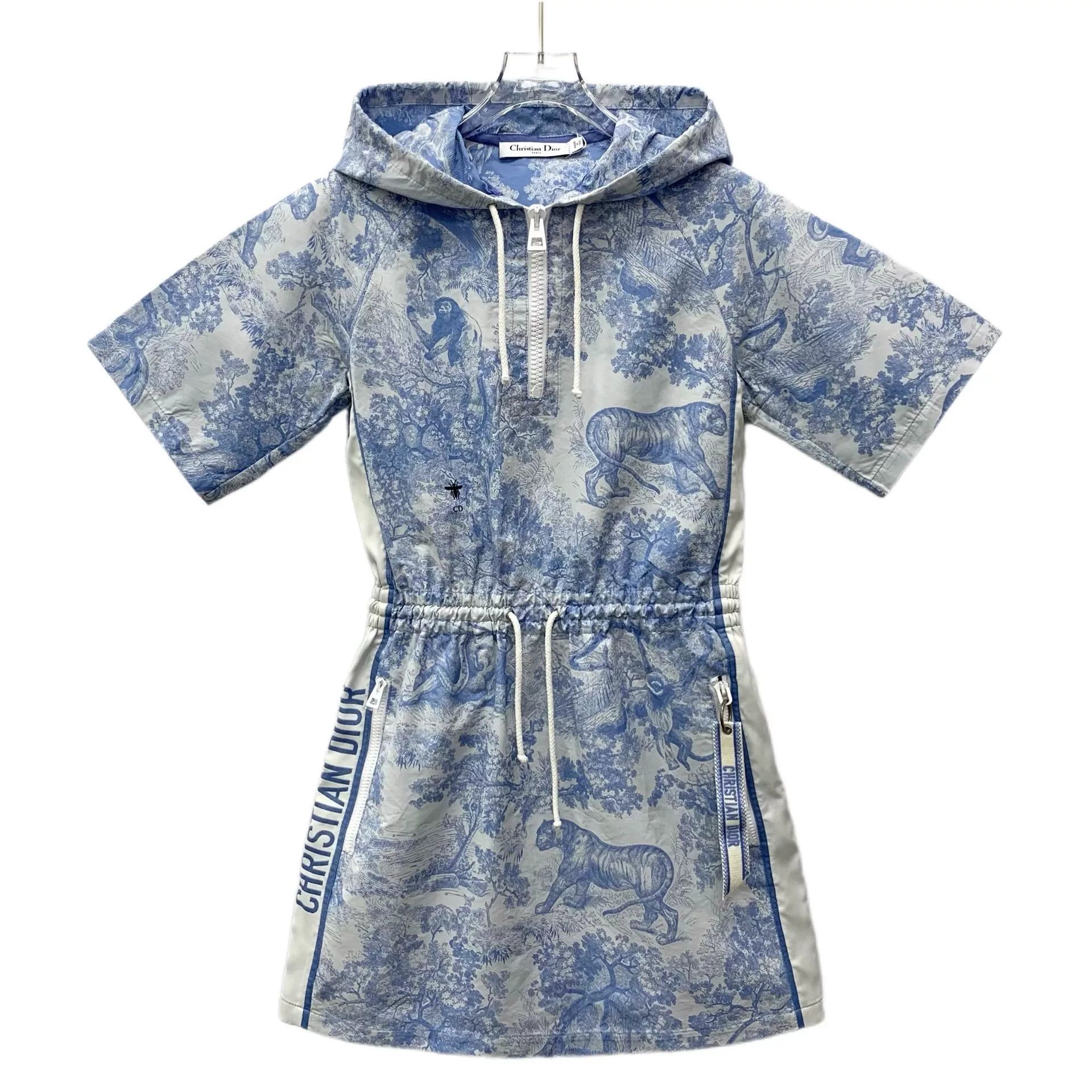 dior blue animal print hooded dress