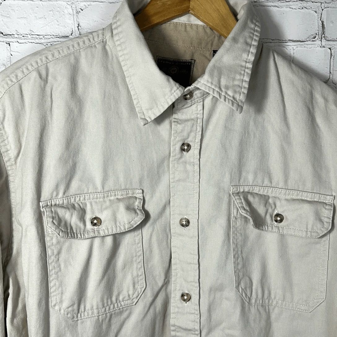 Wrangler Wrangler Shirt Button-Up Mens XL Chambray Beige Workwear Country Long Sleeve Cream Gray Size US XL / EU 56 / 4 - 2 Thumbnail