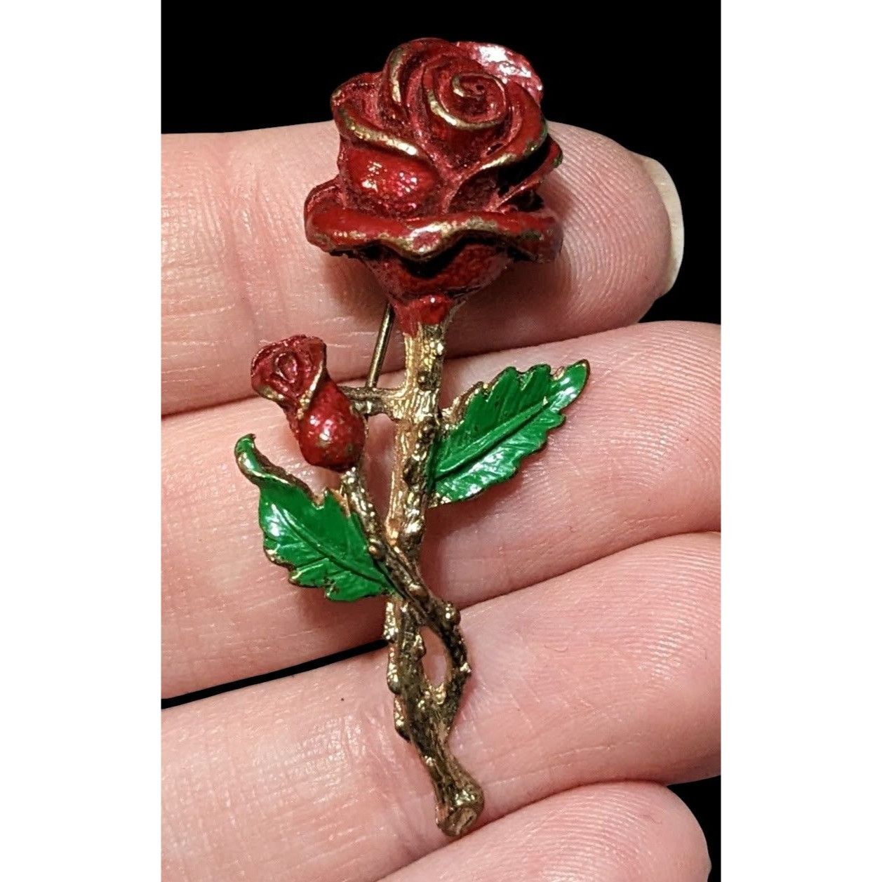 Other Vintage Red And Gold Enamel Rose Brooch Size ONE SIZE - 3 Thumbnail