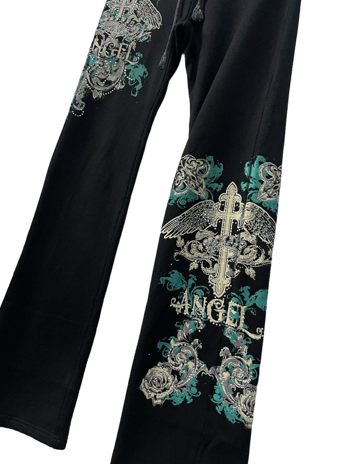 Affliction × Ed Hardy × Japanese Brand Vintage Ichioku Japan Goth Swarovski Flared Sweat Pants Size US 30 / EU 46 - 4 Thumbnail