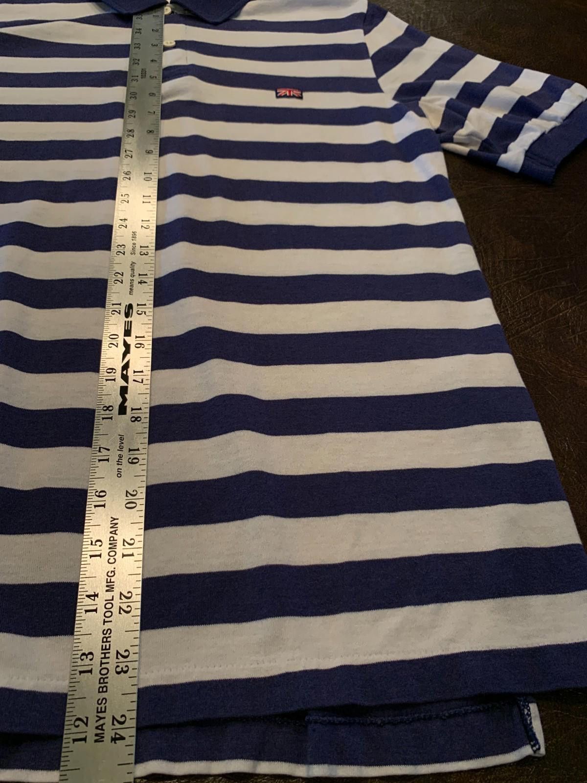 Designer Vintage Brittania 80s,90s SS Polo White w Navy Striped (240) Size US L / EU 52-54 / 3 - 8 Thumbnail