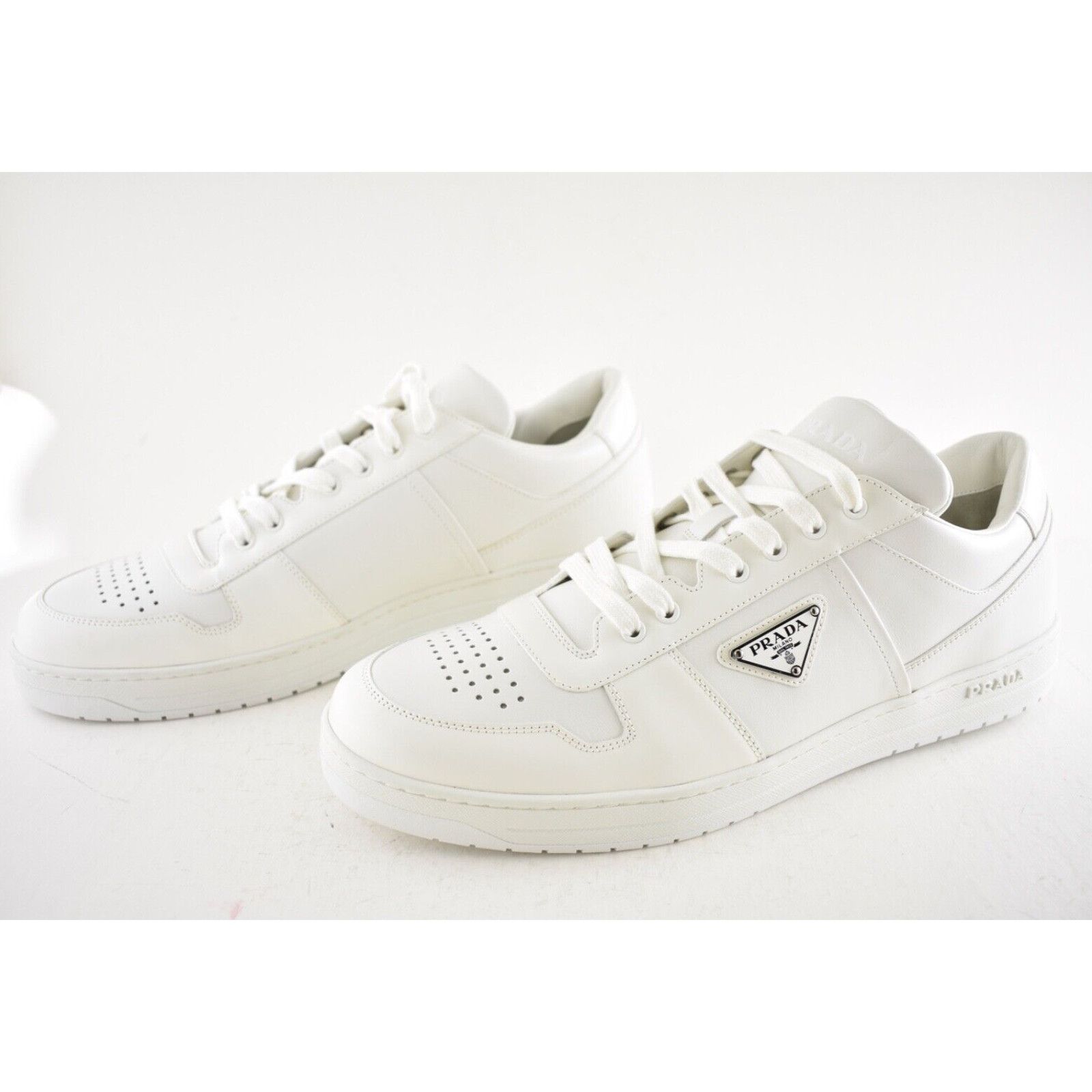 Prada Prada Downtown Leather White Logo Flat Low Top Sneaker 12 Size US 12 / EU 45 - 13 Thumbnail