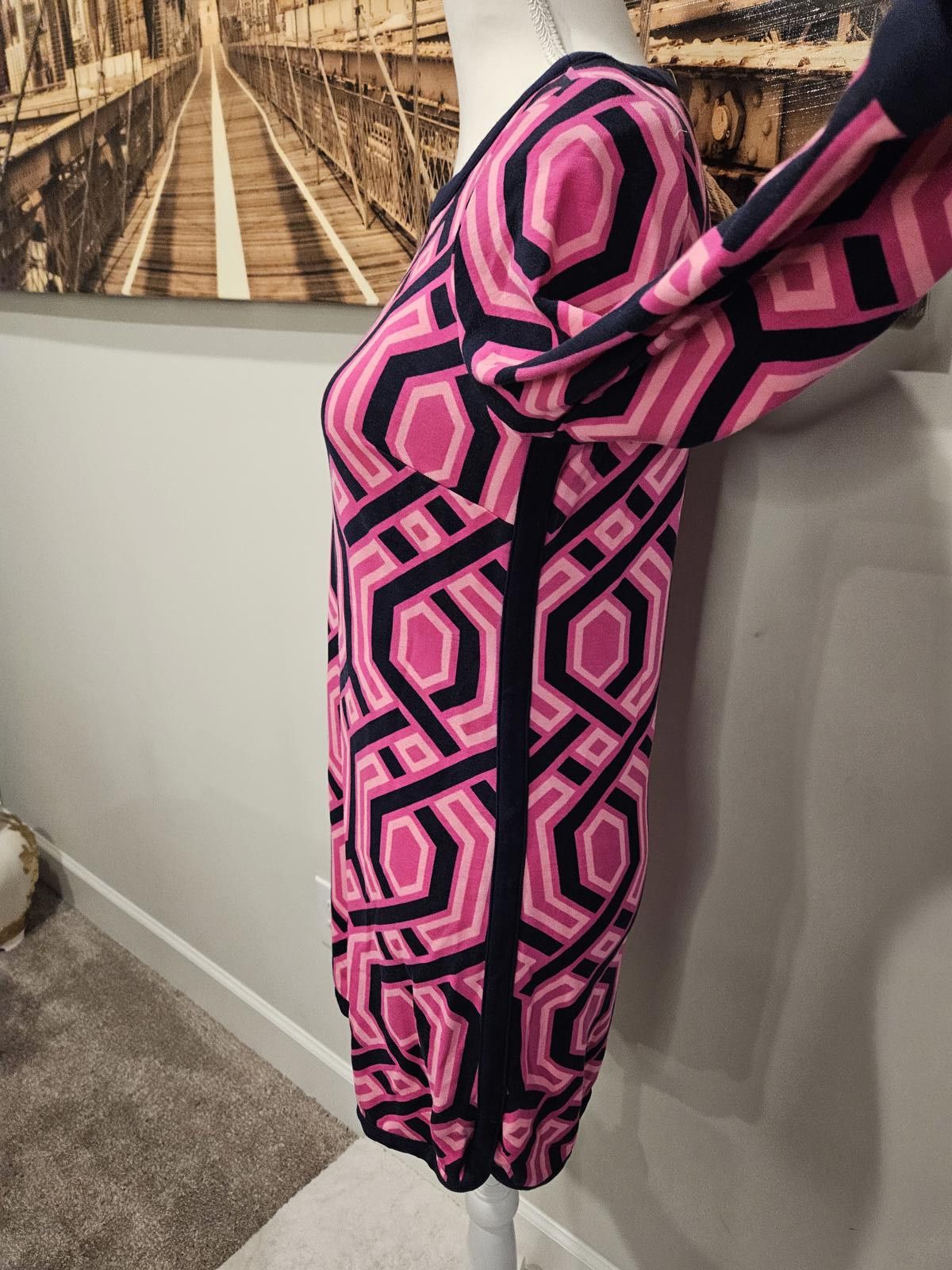 Designer Crown & Ivy Geometric Patterned Dress - Pink & Navy #268 Size XS / US 0-2 / IT 36-38 - 3 Thumbnail