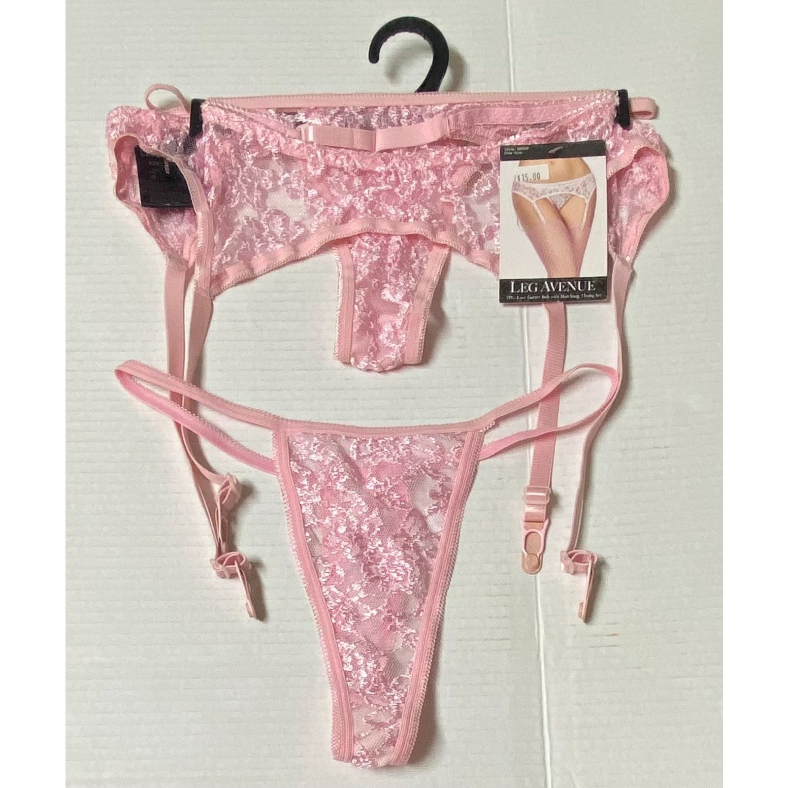The Unbranded Brand New Red Pink 2PC One Size Lace Garter Belt Matching Thong Size ONE SIZE - 3 Thumbnail