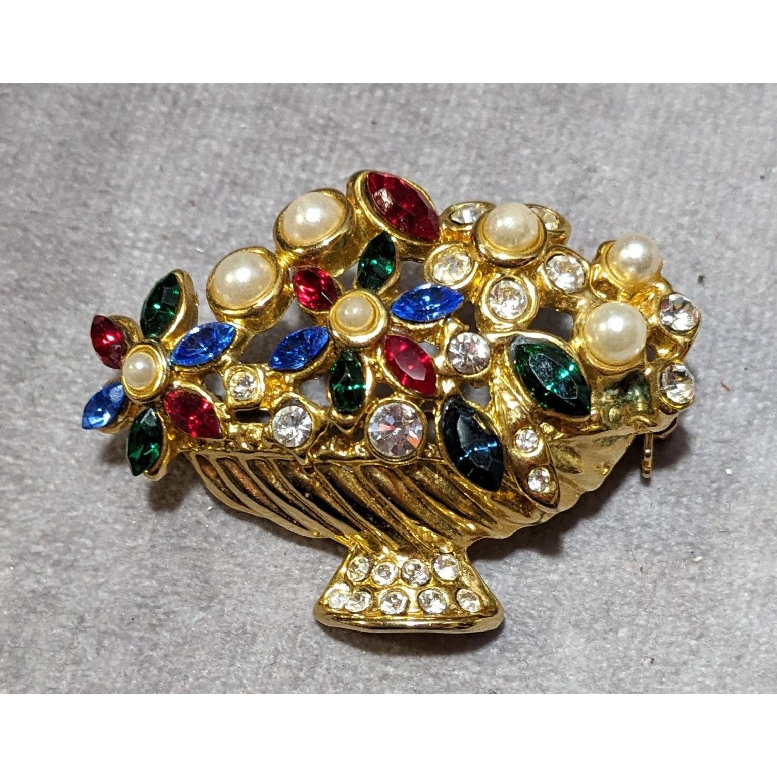 Other Vintage Floral Basket Glam Rhinestone Brooch Size ONE SIZE - 4 Thumbnail