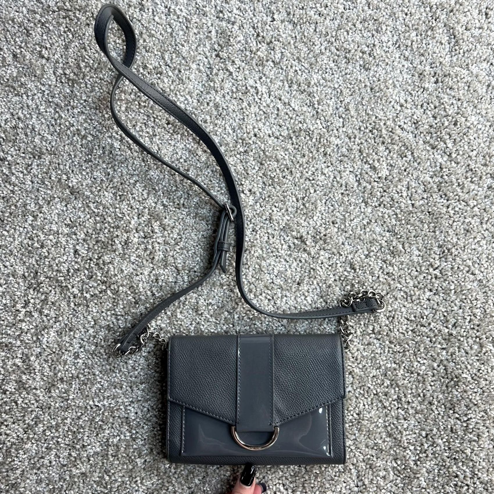 Nine West Nine West Crossbody Bag Womens Mini Gray Faux Leather Patent Chain Shoulder Size ONE SIZE - 2 Thumbnail