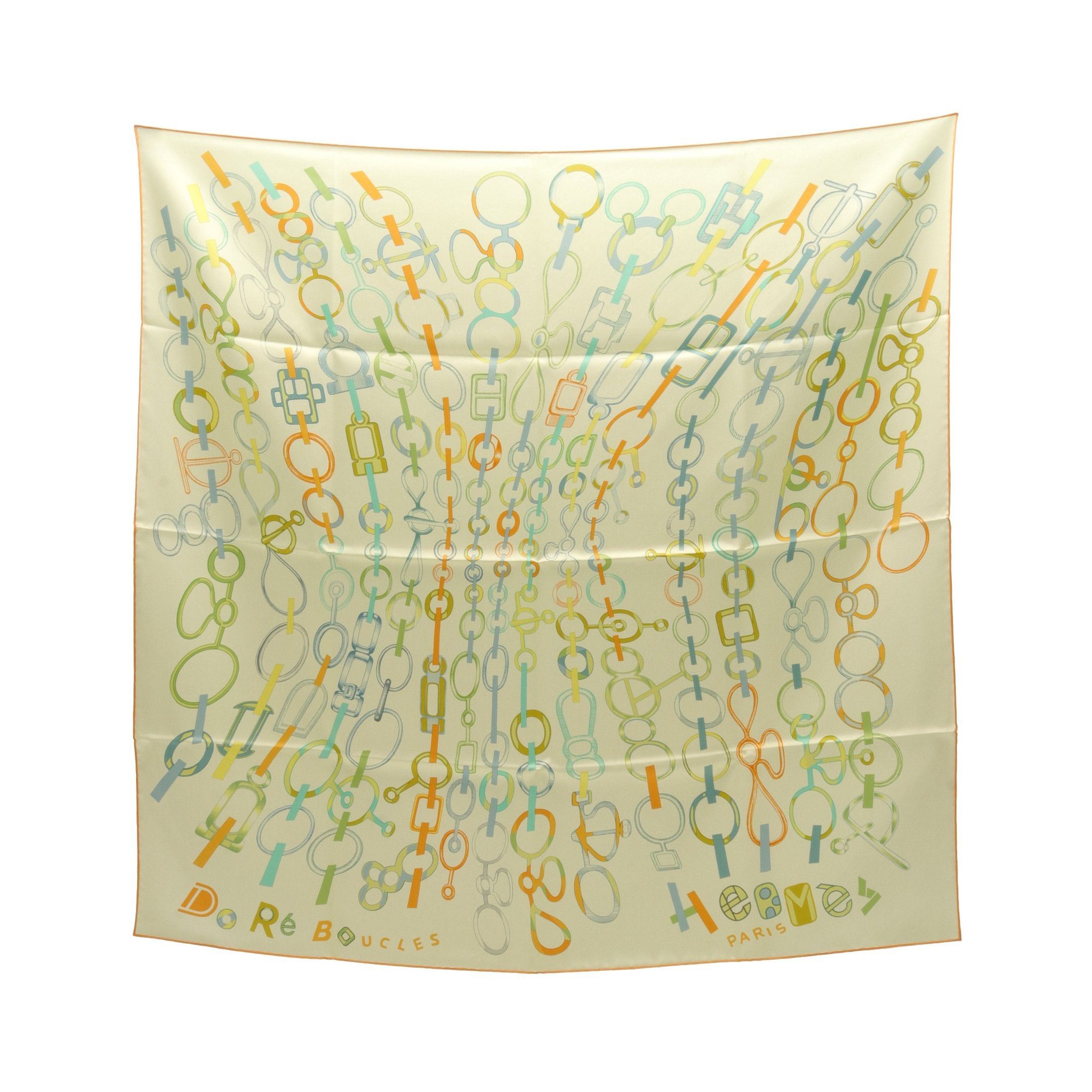 Hermes Hermes Carres 90 Do Re Boucles Scarf Silk Light Yellow Orange Multicolor Size ONE SIZE - 1 Thumbnail