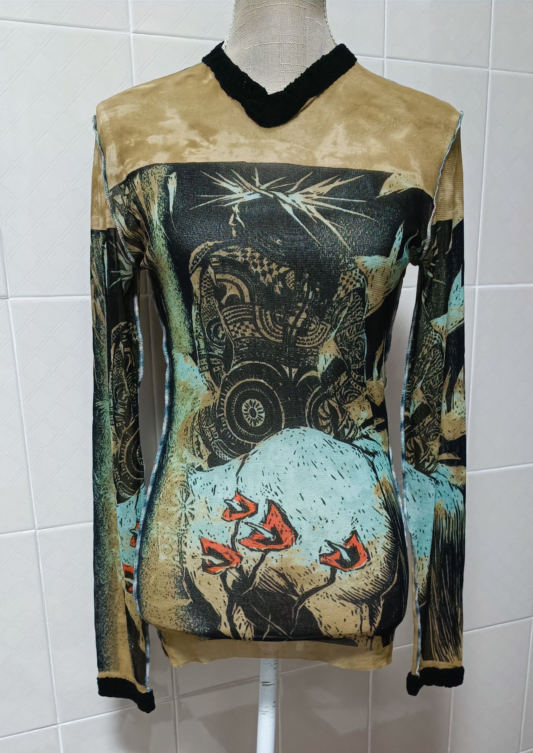 Jean Paul Gaultier 90's - archive - tribal man silhouette mesh top Size M / US 6-8 / IT 42-44 - 8 Thumbnail