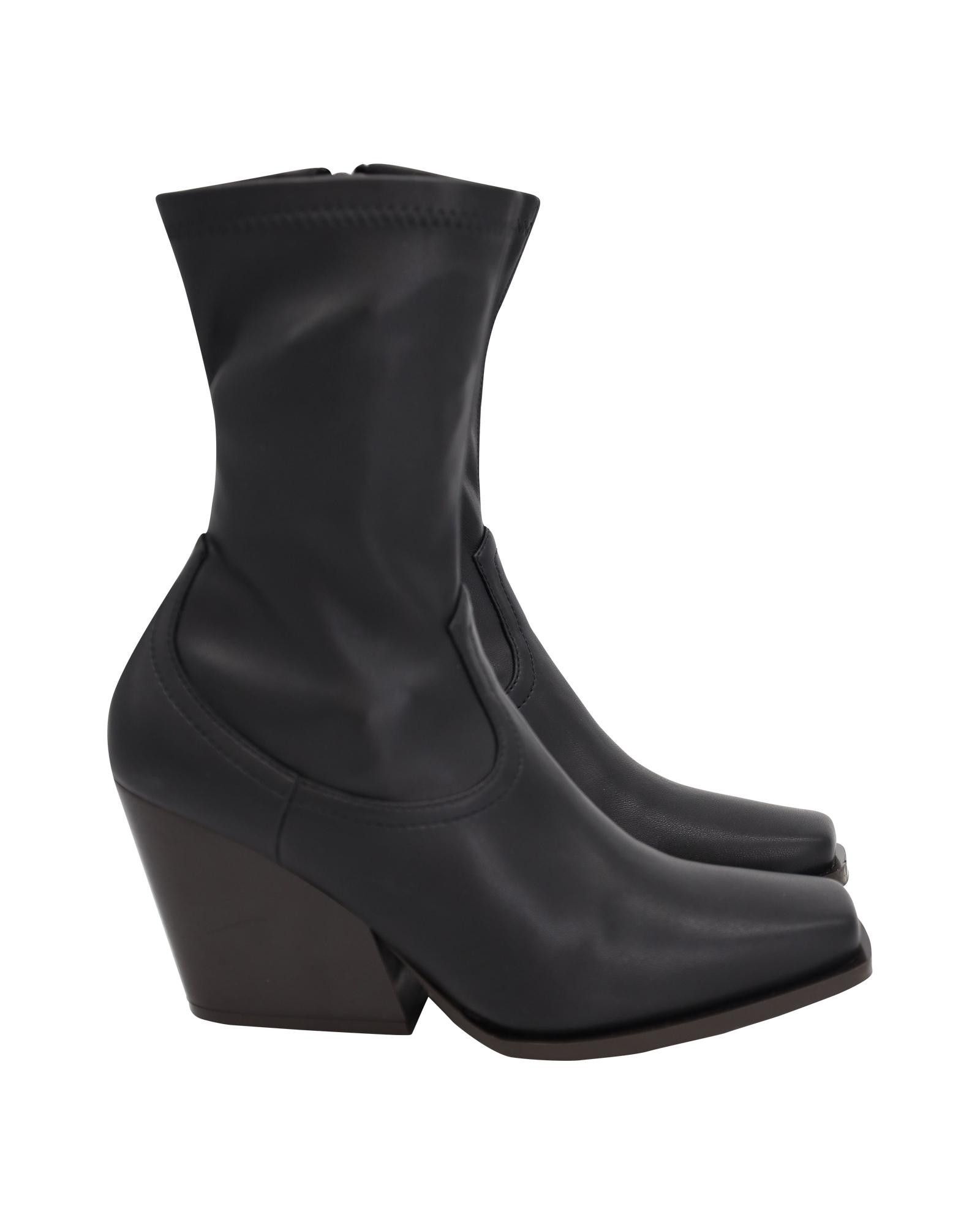 image of Stella Mccartney Square Toe Cuban Heel Shoes Leather Ankle Boots in Black, Women's (Size 7)