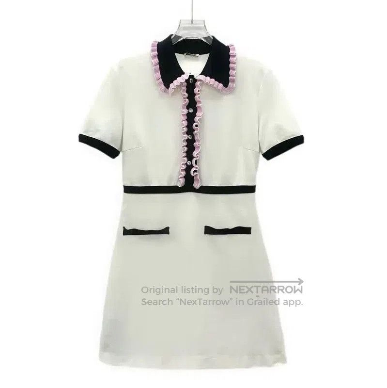 Miu Miu Miu Miu White Cotton Dress with Ruffle Detail . Size S / US 4 / IT 40 - 1 Thumbnail