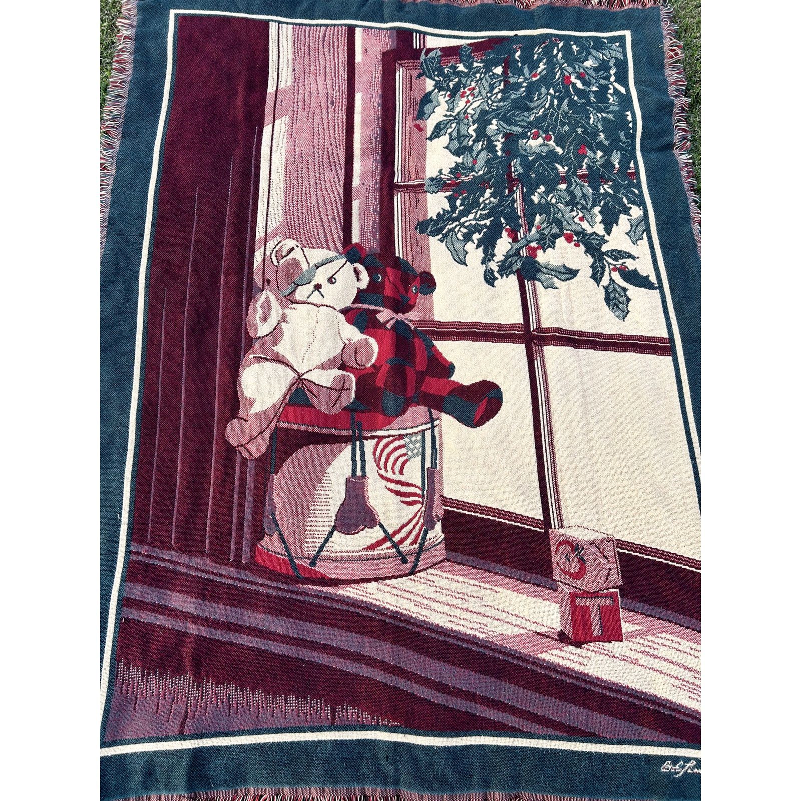 Vintage Vintage Christmas Teddy Bears Tapestry Blanket Size ONE SIZE - 2 Thumbnail