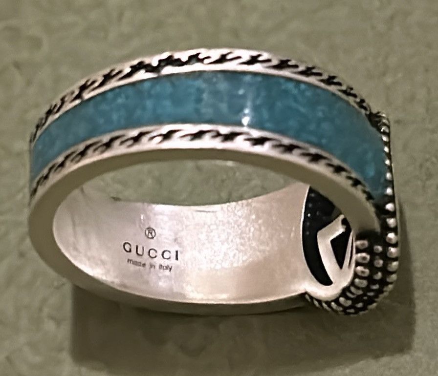 Gucci Gucci Interlocking G Turquoise Enamel Ring 14mm AG925 Size ONE SIZE - 3 Thumbnail