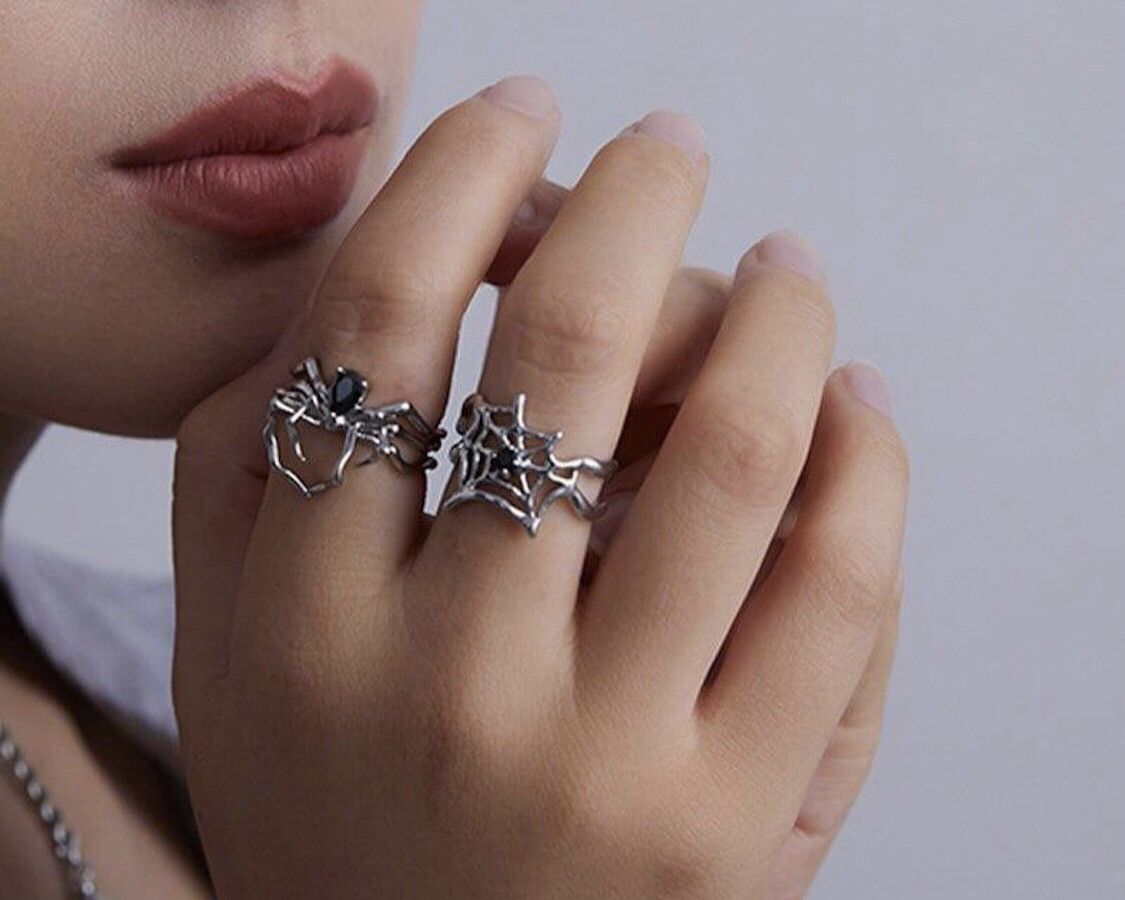 Jewelry 2pcs Goth Spider Punk Ring Size ONE SIZE - 4 Thumbnail