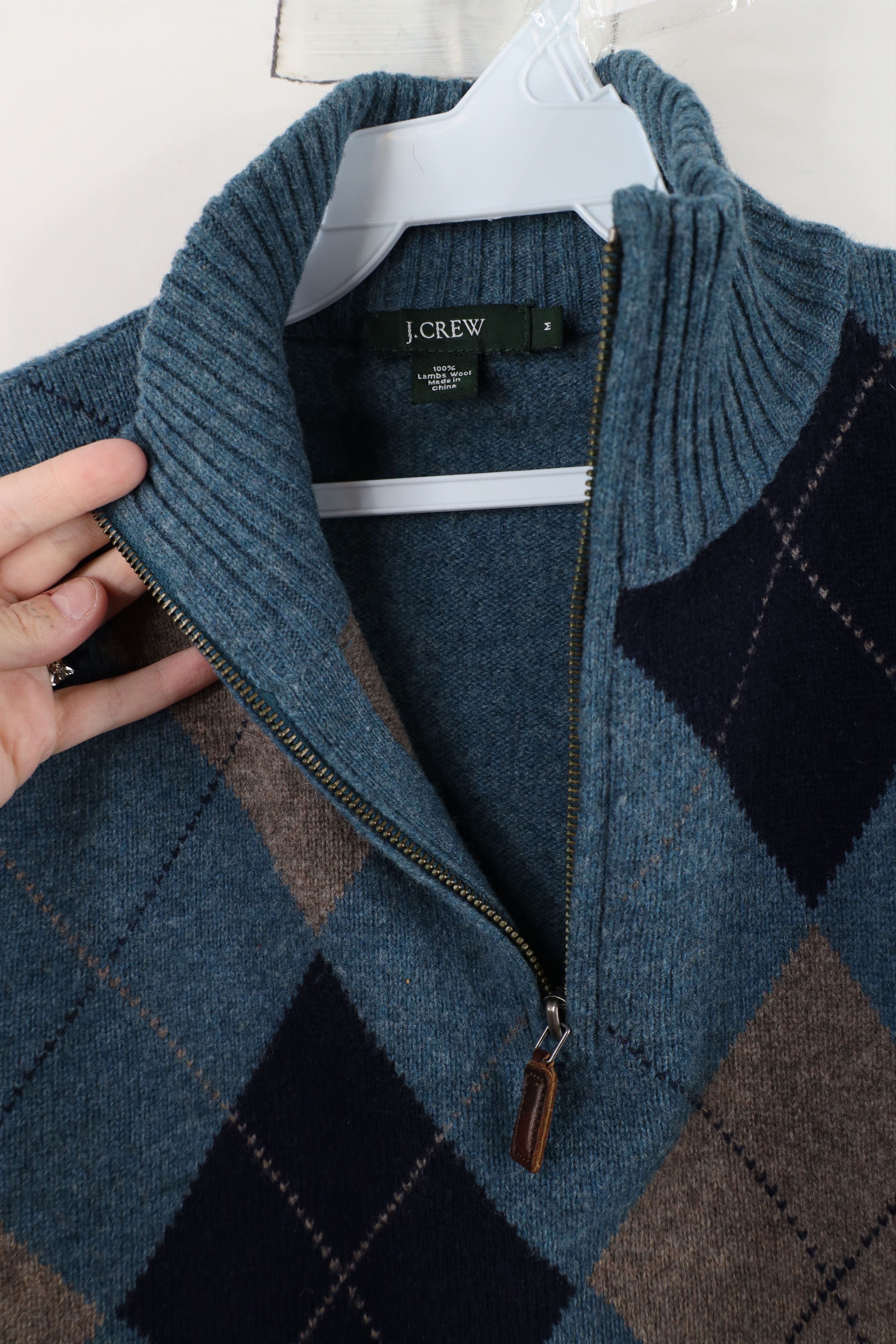 J.Crew × Vintage Vintage J Crew Argyle Lambs Wool Knit Half Zip Sweater Size US M / EU 48-50 / 2 - 8 Thumbnail