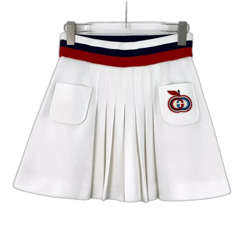 Gucci Gucci White Stripe Logo Pleated Skirt Size 23" - 1 Thumbnail