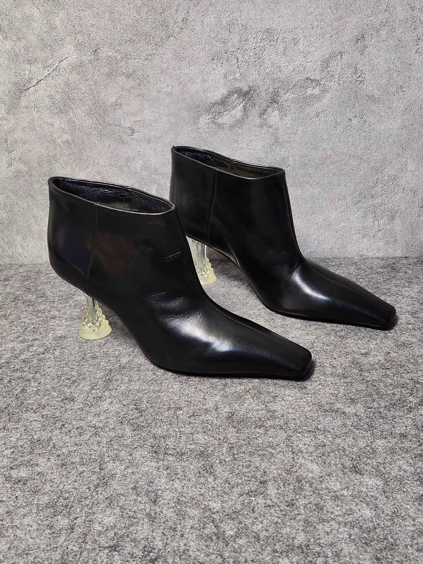 CELINE black calfskin square-toe crystalheel boots