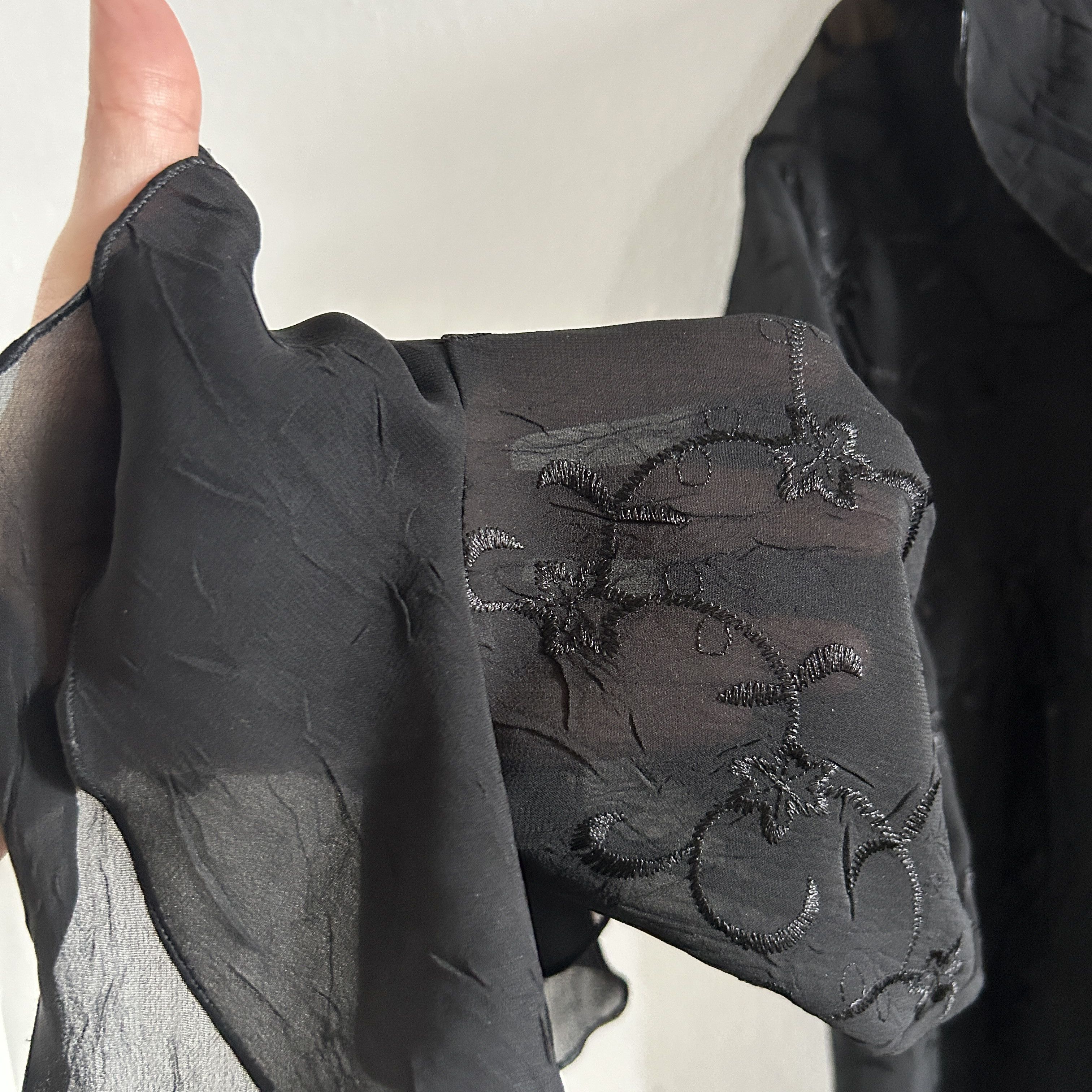 Vintage Vintage 90s Black Sheer Ruffle Poet Blouse Size XL / US 12-14 / IT 48-50 - 11 Thumbnail