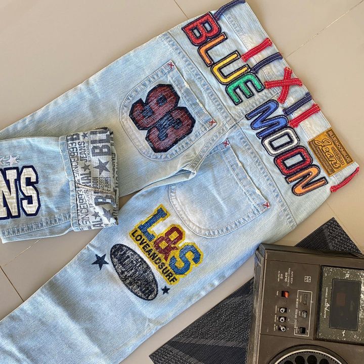 image of Avant Garde x Beauty Beast Blue Moon Blue Y2K Art Jeans in Sea Blue, Men's (Size 30)