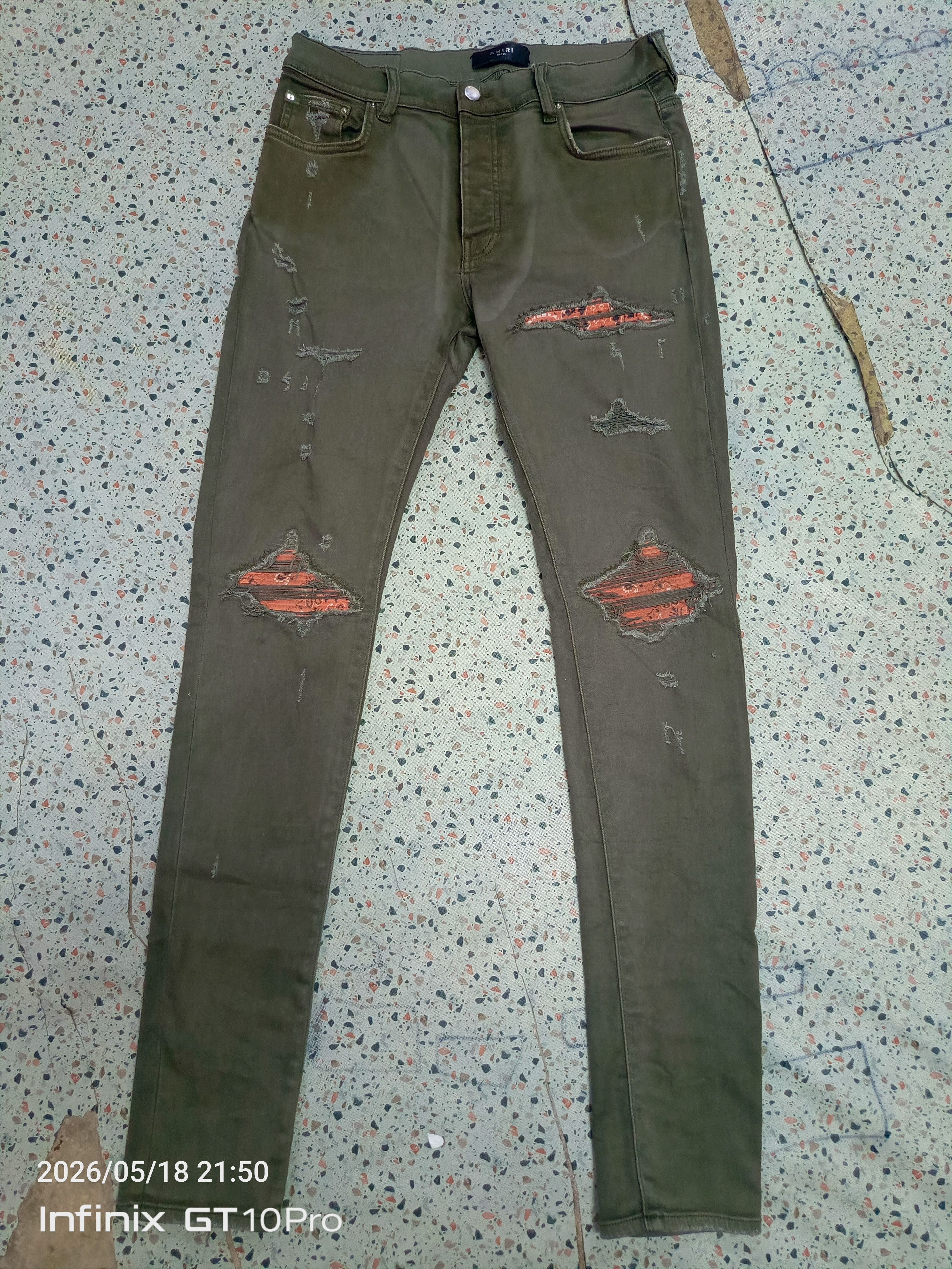 Amiri MX1 Military Green Bandana Jeans