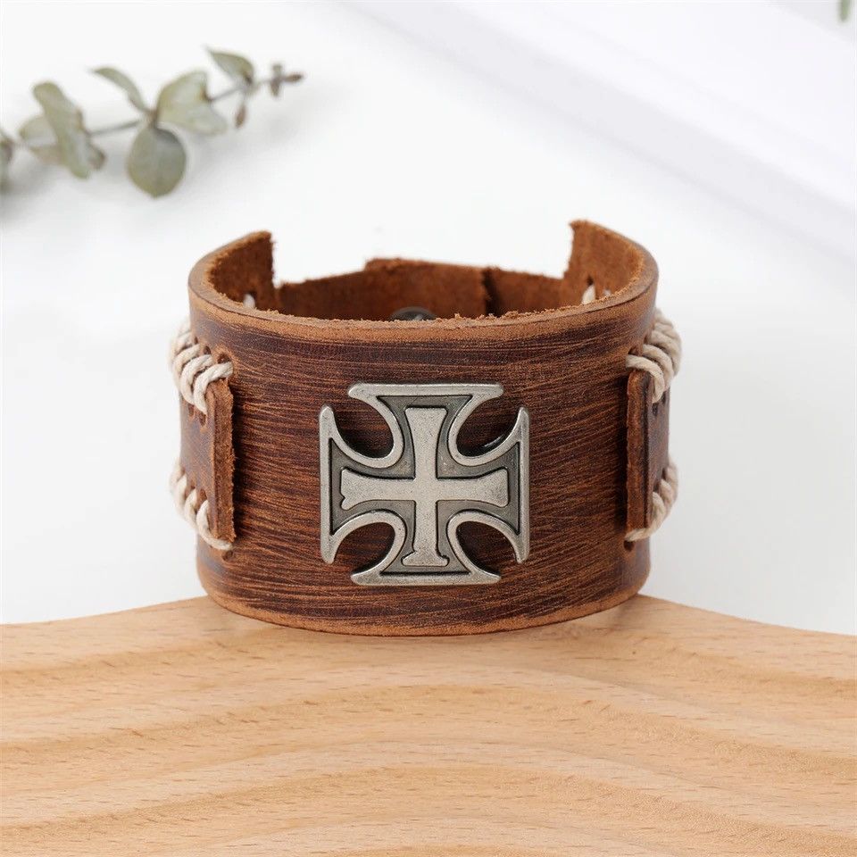 Jewelry × Vintage Weave Genuine Leather Cuff Wide Leather Cross Bracelet Size ONE SIZE - 5 Thumbnail