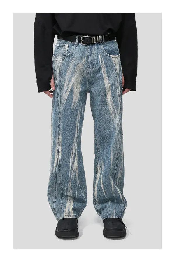 VIBE Blue tie-dye washed loose casual jeans Size US 32 / EU 48 - 8 Thumbnail