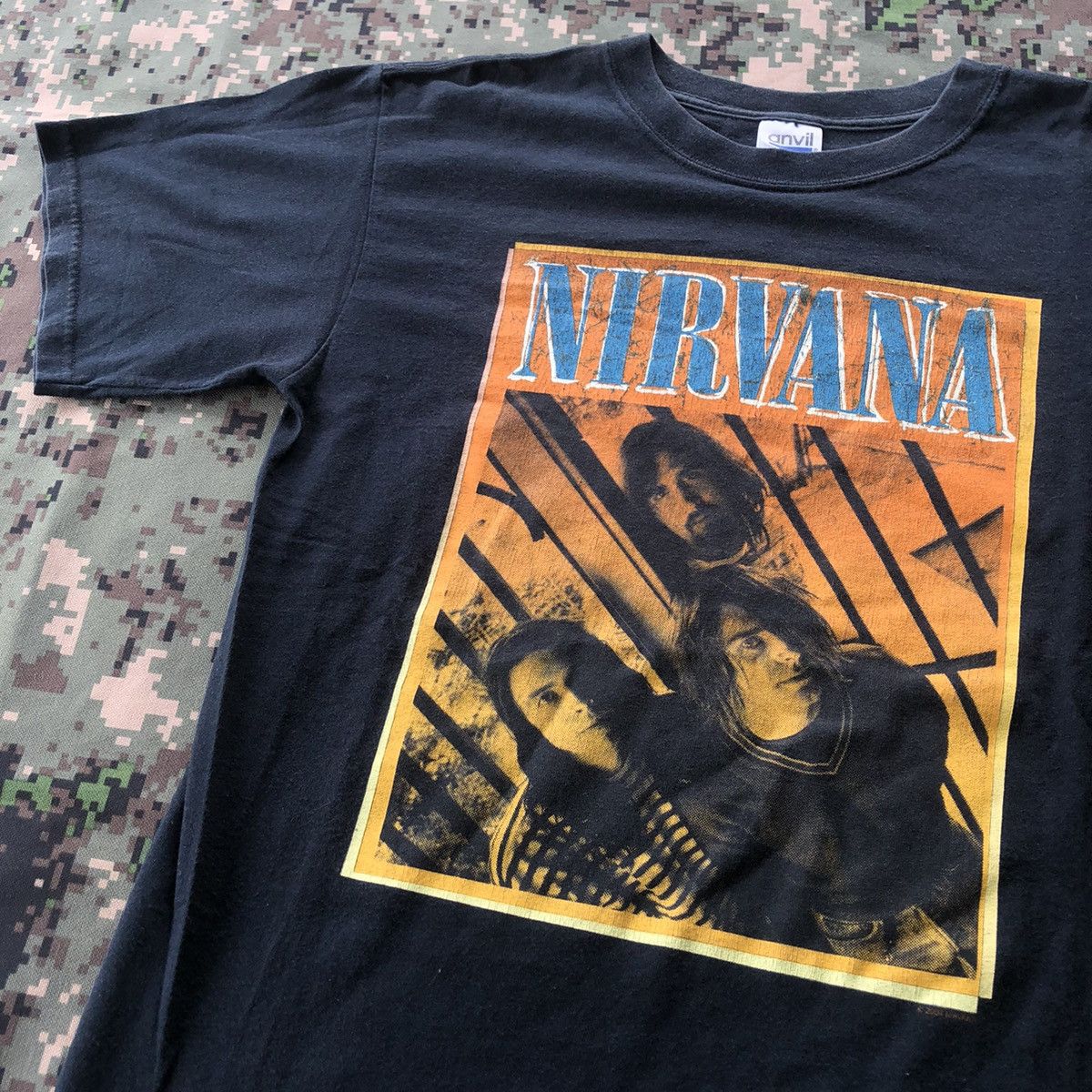 Vtg 00s Nirvana Line Up Photo Band Tshirt