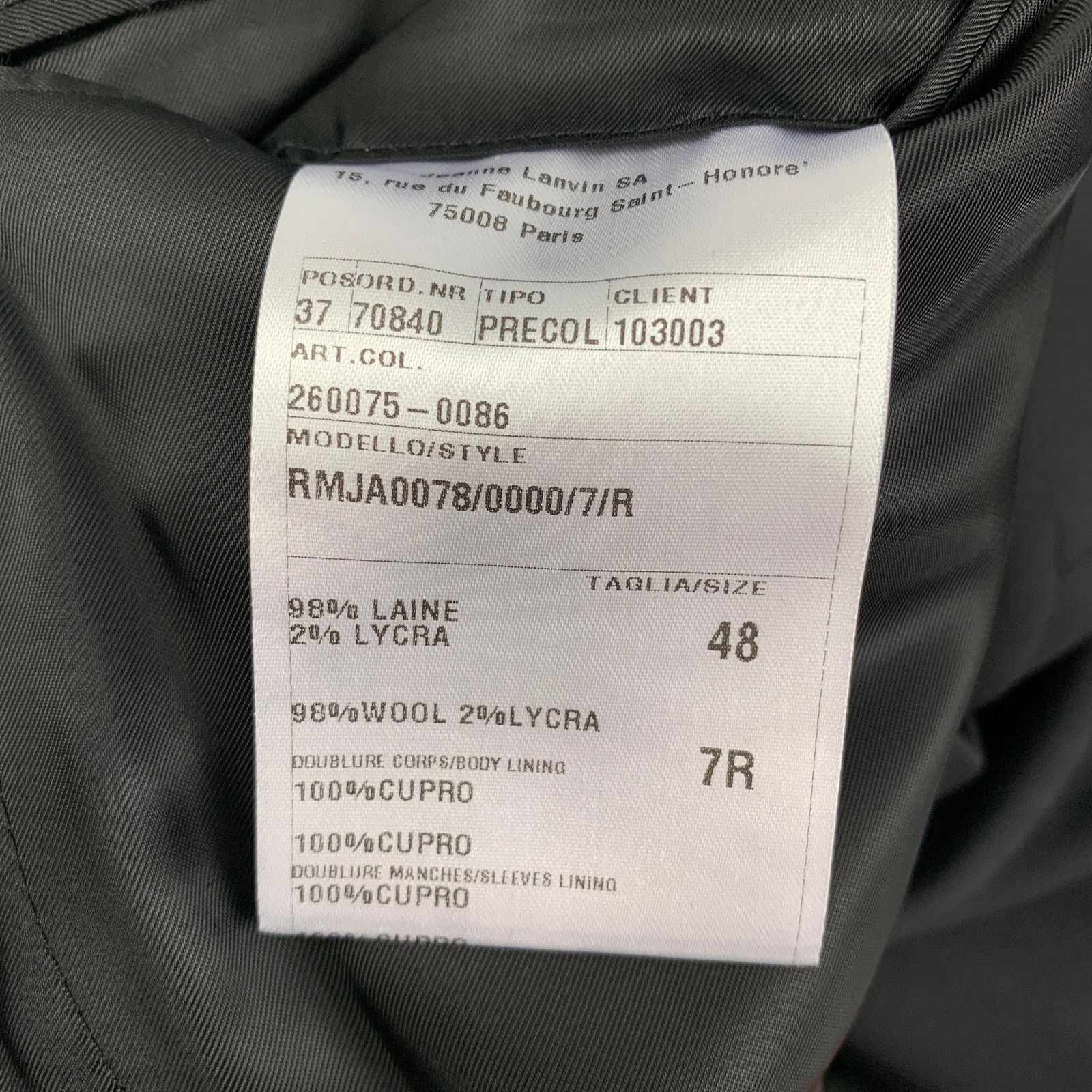 Lanvin LANVIN Size 38 Black Wool Lycra Tuxedo Sport Coat Size 38R - 5 Thumbnail