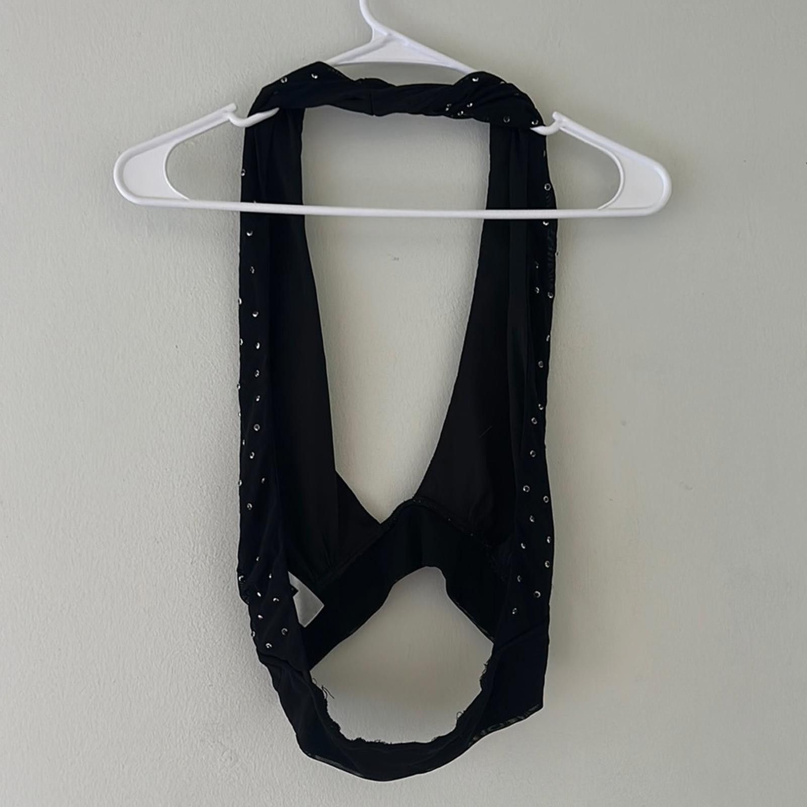 Designer Black Backless Halter Crop with sequins Size M / US 6-8 / IT 42-44 - 3 Thumbnail