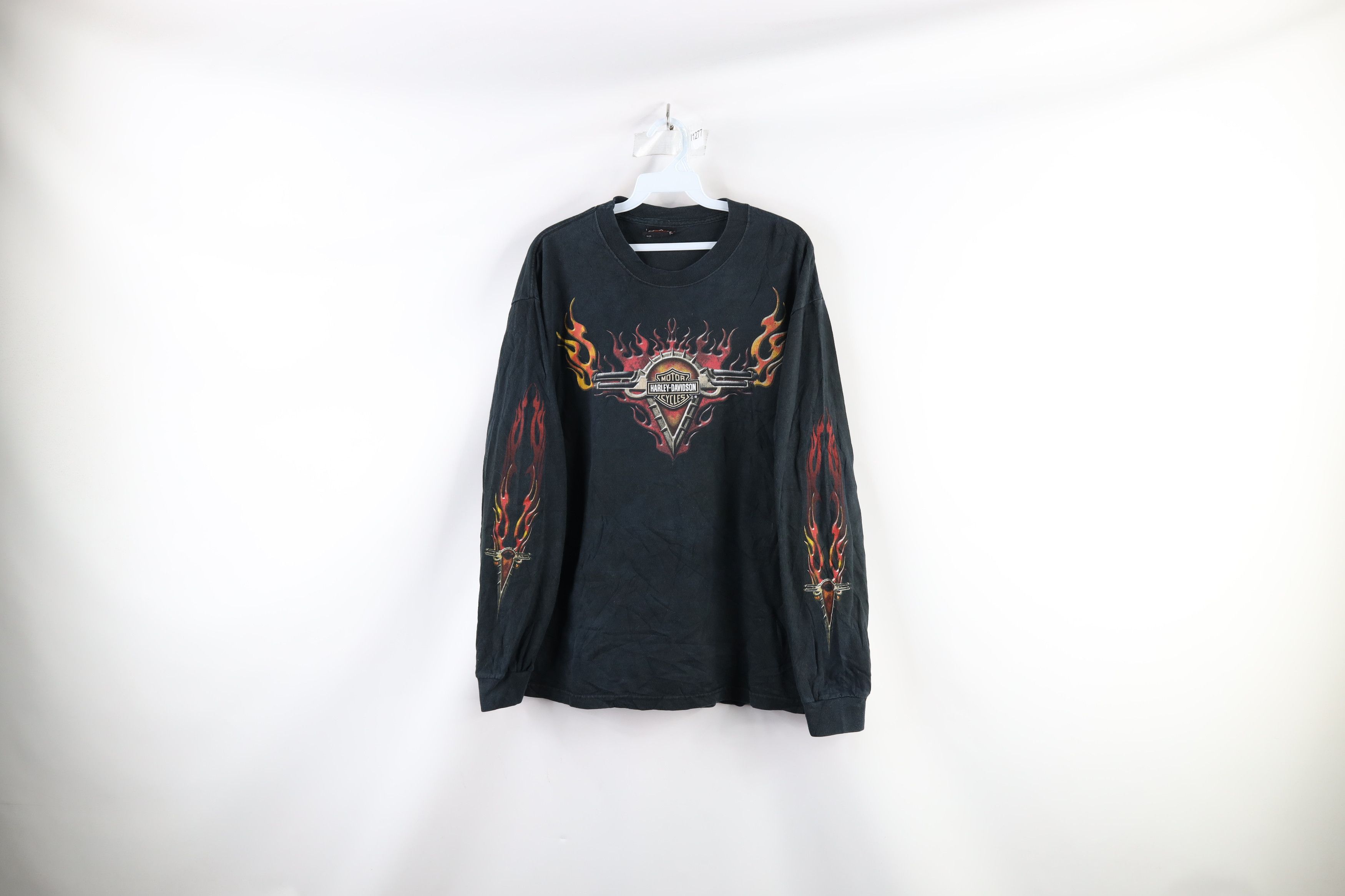 image of Harley Davidson Flames Long Sleeve T-Shirt Black, Men's (Size Medium)