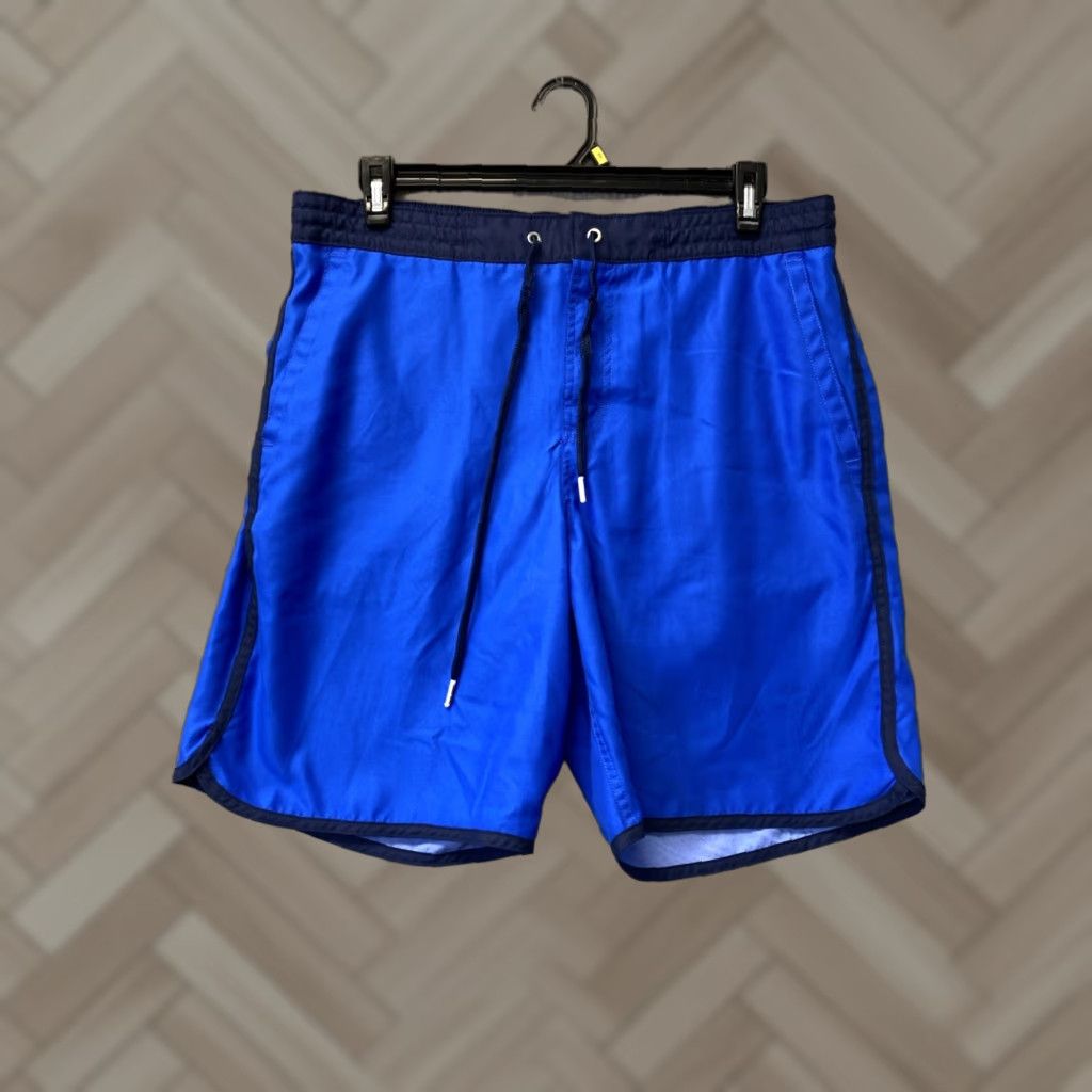 Lands' End Lands' End Mens Trunks Beach Colorful Blue Lined Swim Shorts 10in Inseam Regular Waist 36in Flat Front Pockets Easy Care Size US 33 - 1 Thumbnail