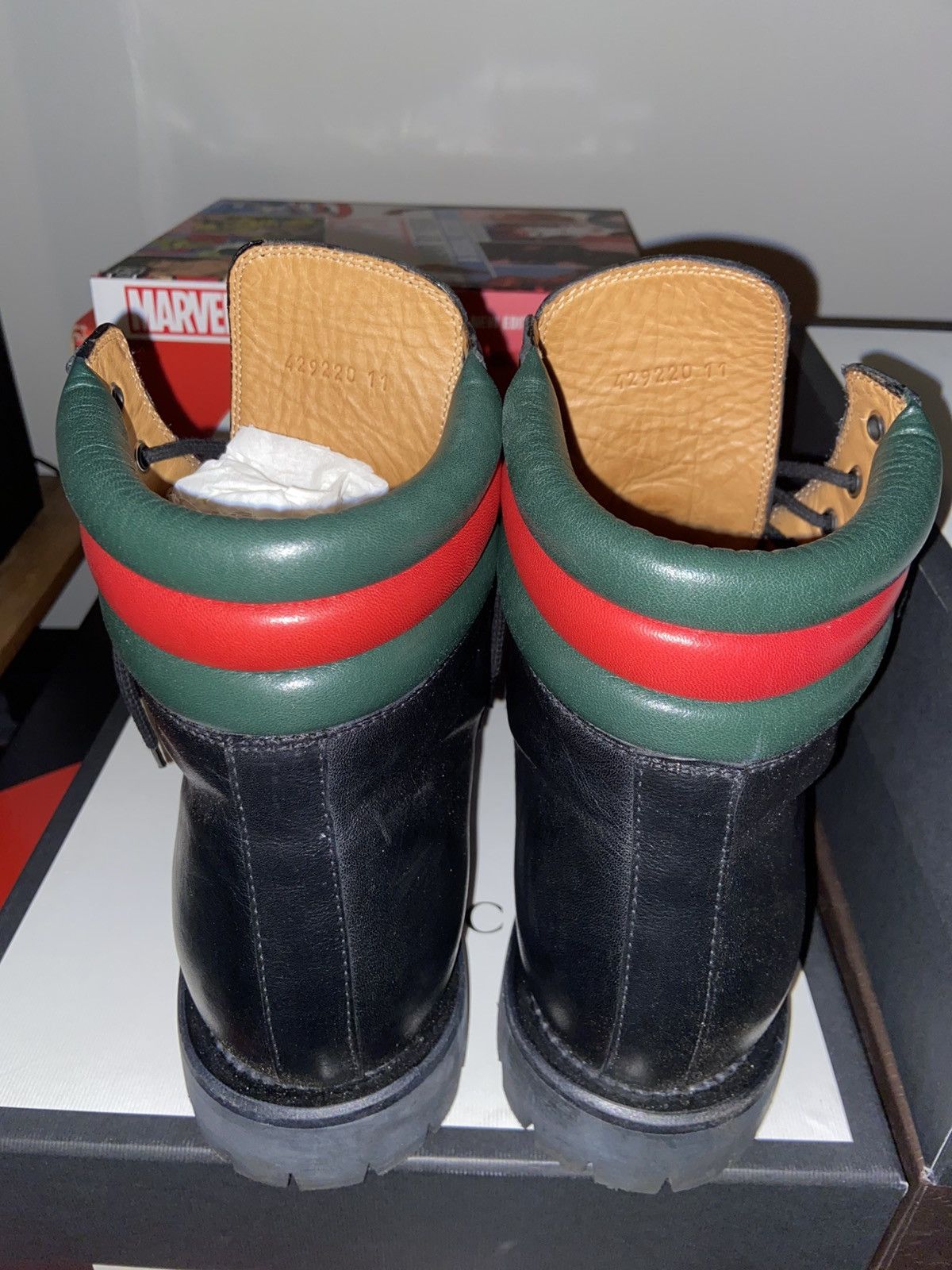 Gucci Gucci Black Leather Hiking Boots (Web Stripe Collar) Size US 11 / EU 44 - 3 Thumbnail