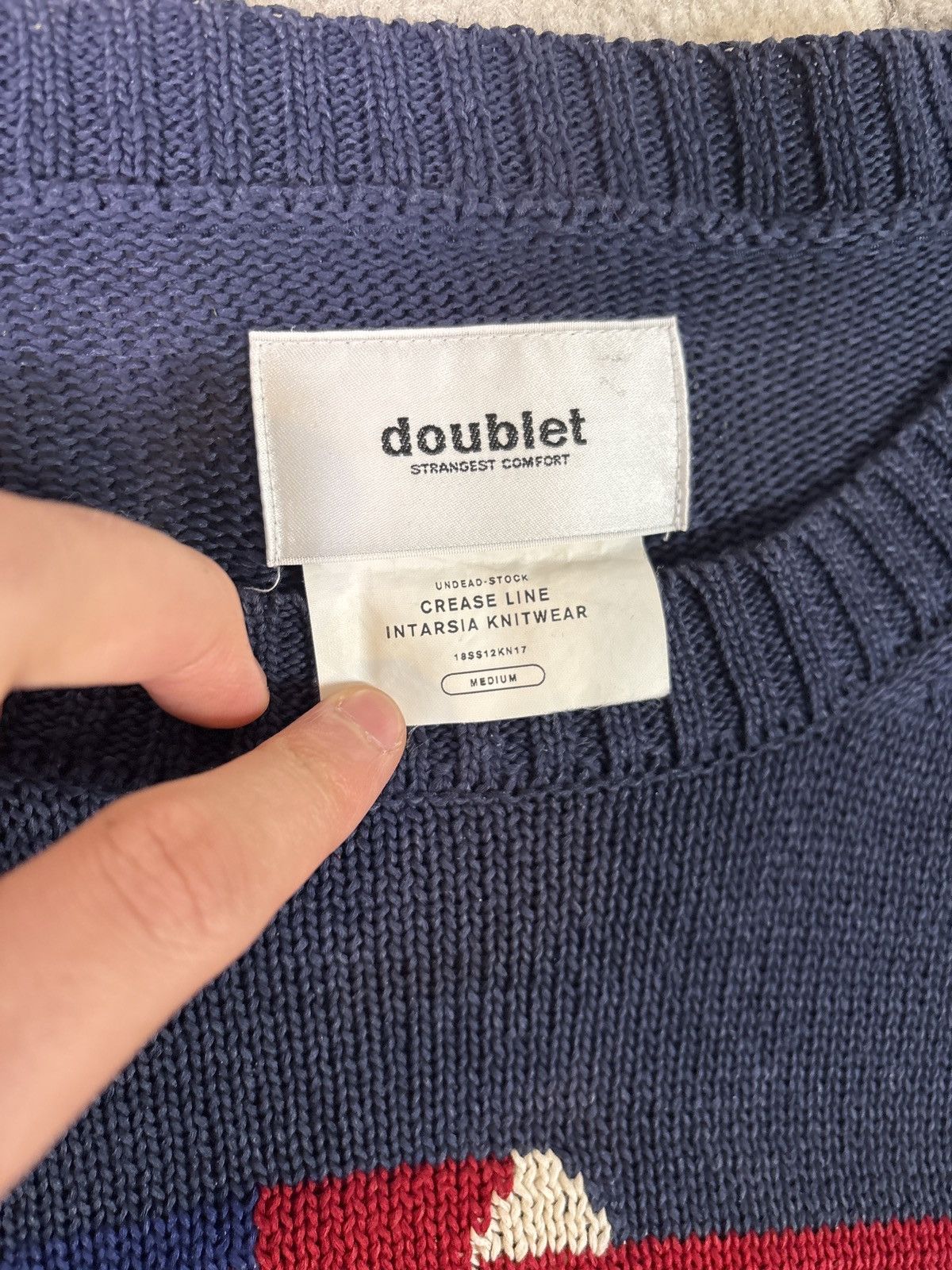 Doublet DOUBLET NAVY CREASE LINE INTARSIA SWEATER Size US M / EU 48-50 / 2 - 3 Thumbnail
