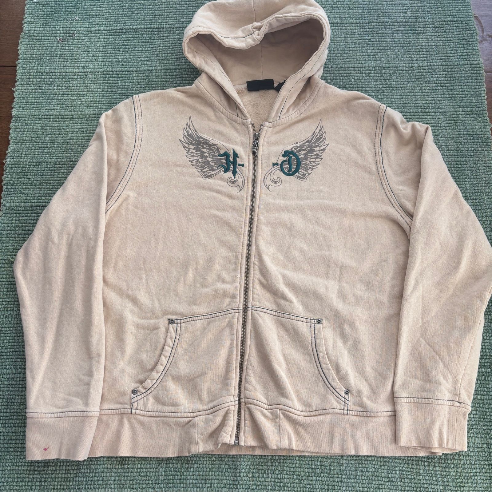 Harley Davidson × Vintage Vintage Y2K Harley Davidson Femme Cream Cotton Zip Hoodie XL Size XL / US 12-14 / IT 48-50 - 3 Thumbnail