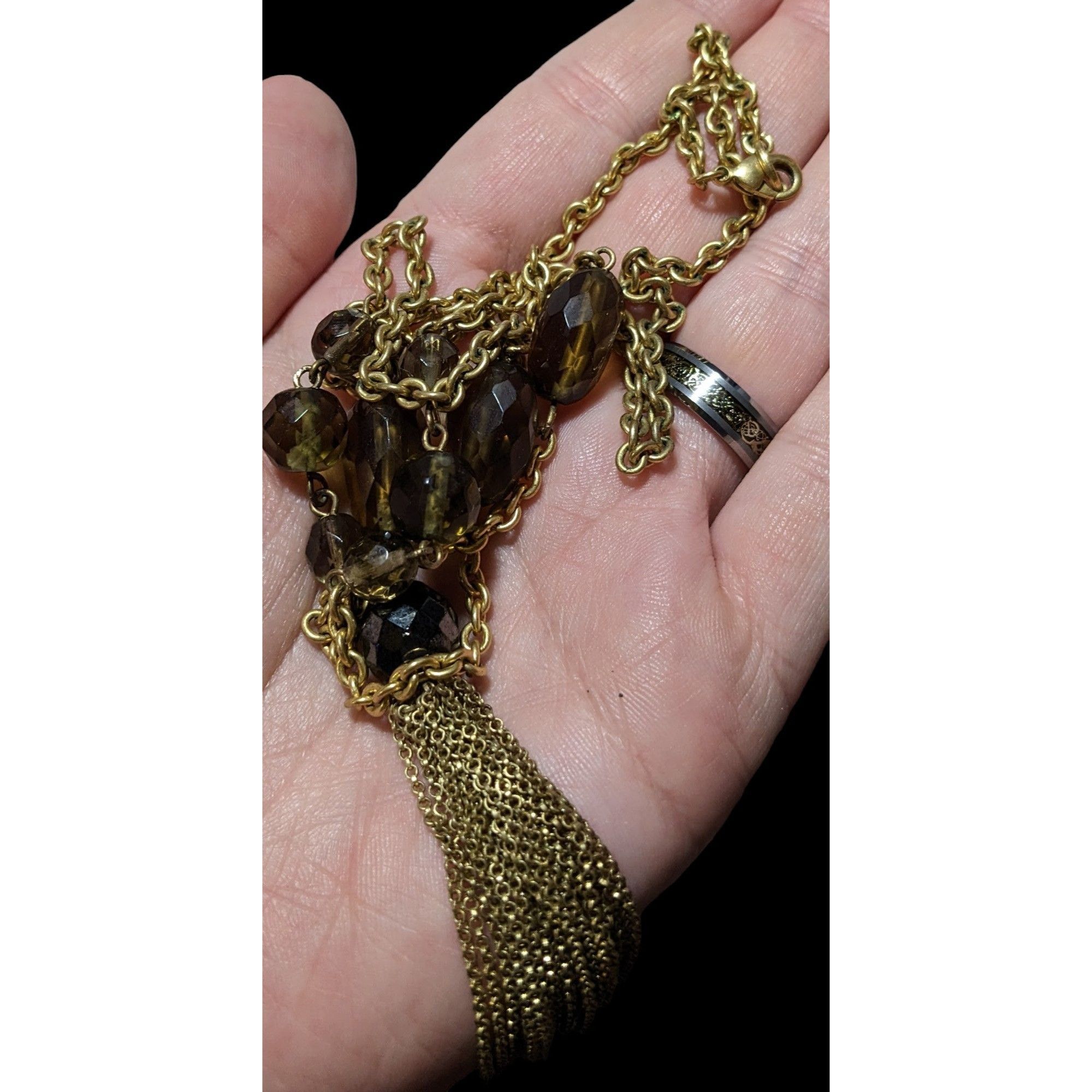 Other Glass Beaded Gold Chain Tassel Necklace Size ONE SIZE - 5 Thumbnail