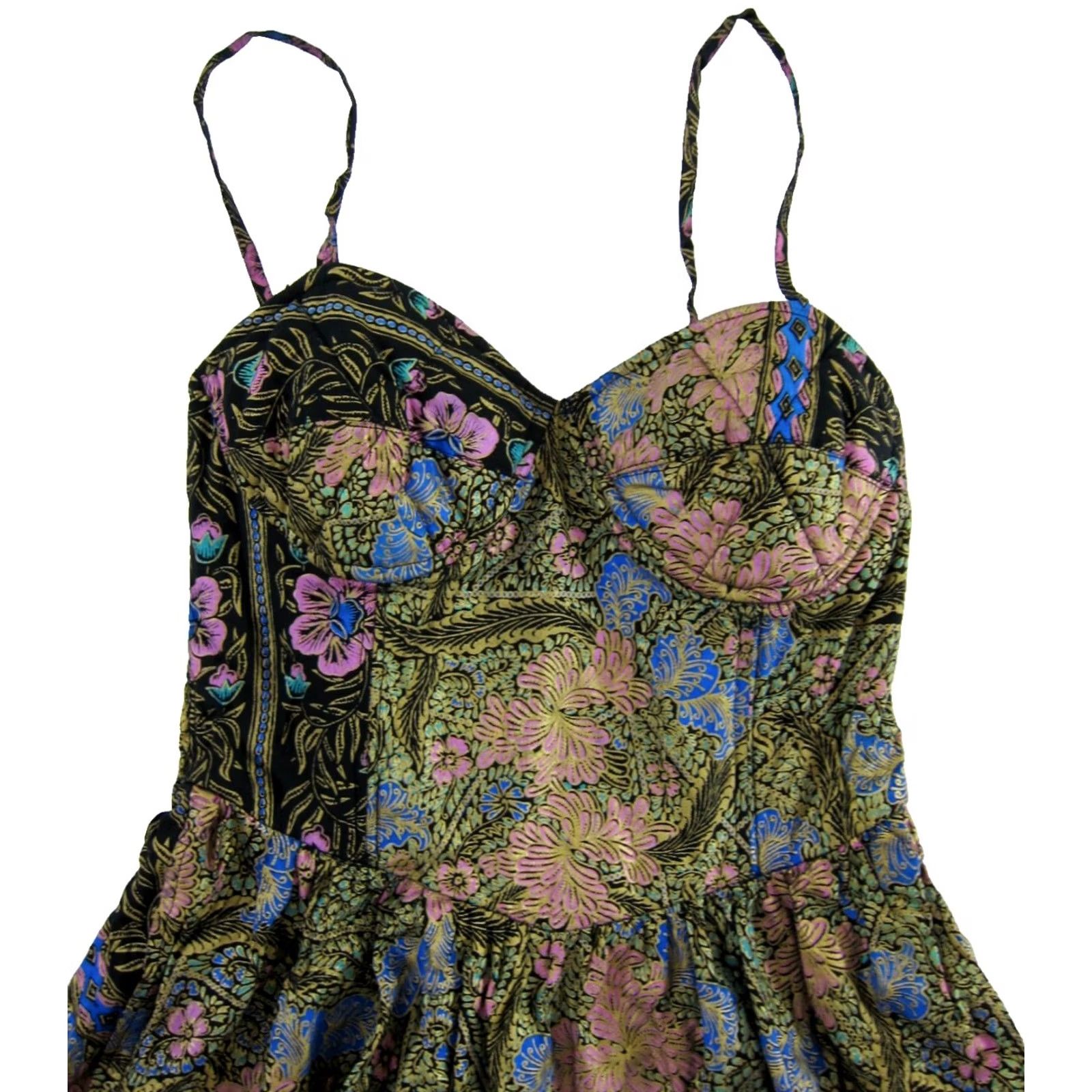 Pinko VTG Yazdi Indonesia Seattle Black Gold Pink Floral Sweetheart Midi Dress M Size M / US 6-8 / IT 42-44 - 4 Thumbnail