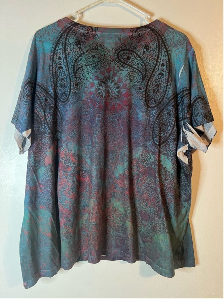 Other Women's Appropriate Behavior Top 4X Teal Red Paisley V-Neck Size 4XL / US 24-26 - 2 Thumbnail
