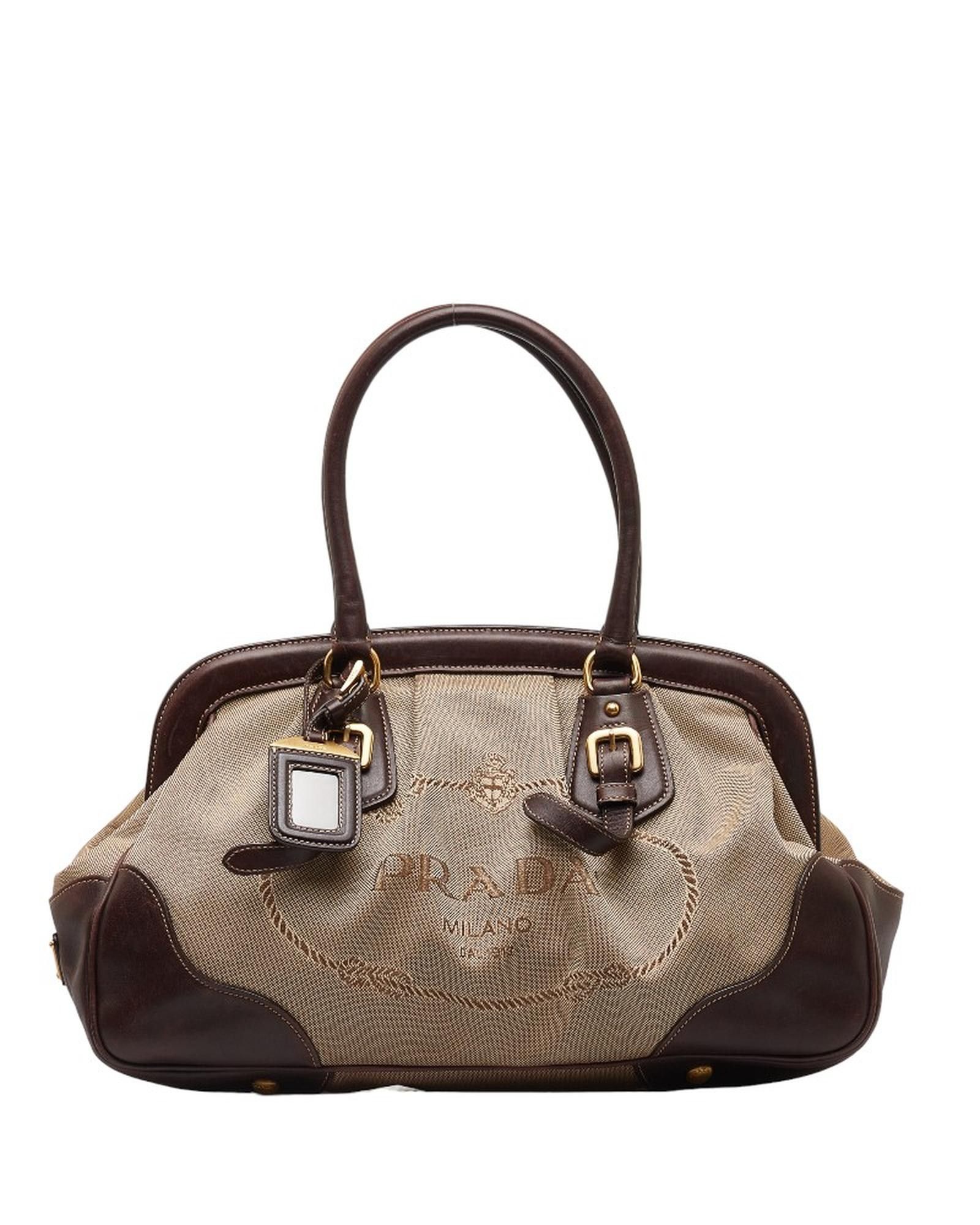 image of Logo Frame Brown Handbag By Prada, Women's