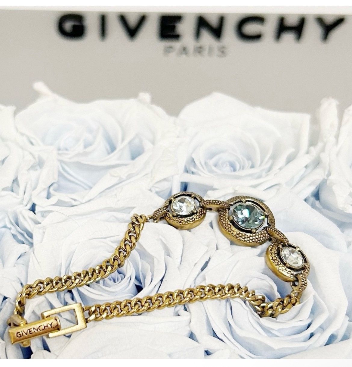 Givenchy Authentic Givenchy Gold and Blue Crystal Chain Bracelet Size ONE SIZE - 8 Thumbnail