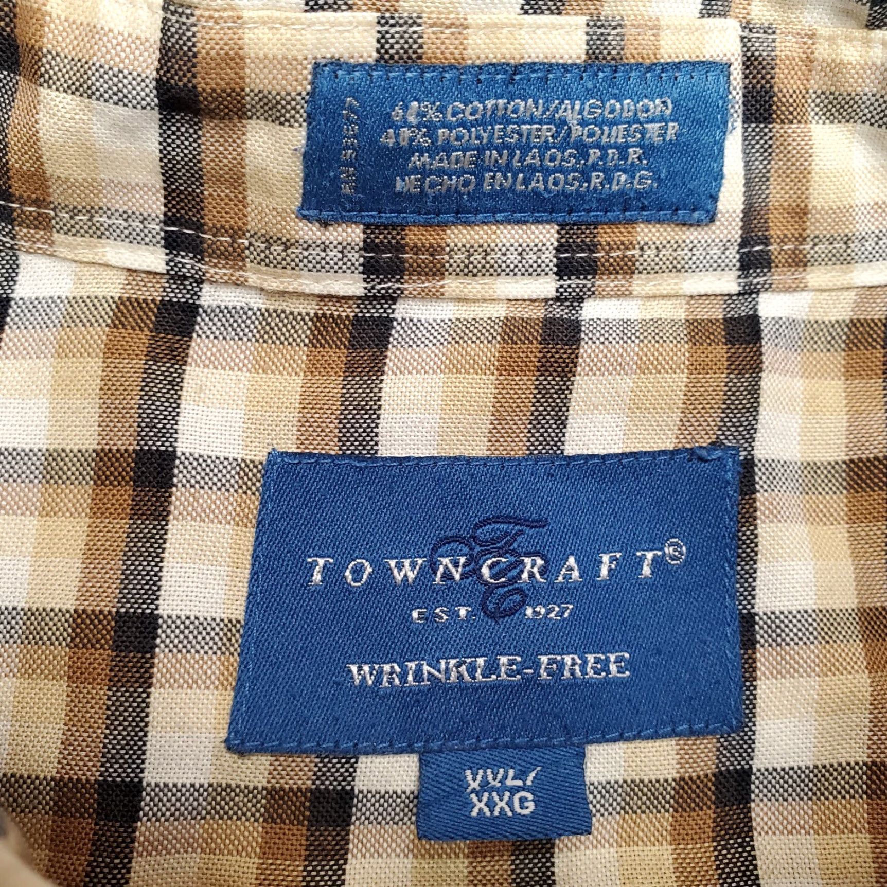 Garage VINTAGE Towncraft Shirt Men 2XL Beige Plaid Yard Work Garage Outdoor Dad Casual Button-Up Wrinkle Resistant Cotton Polyester Size US XXL / EU 58 / 5 - 6 Thumbnail
