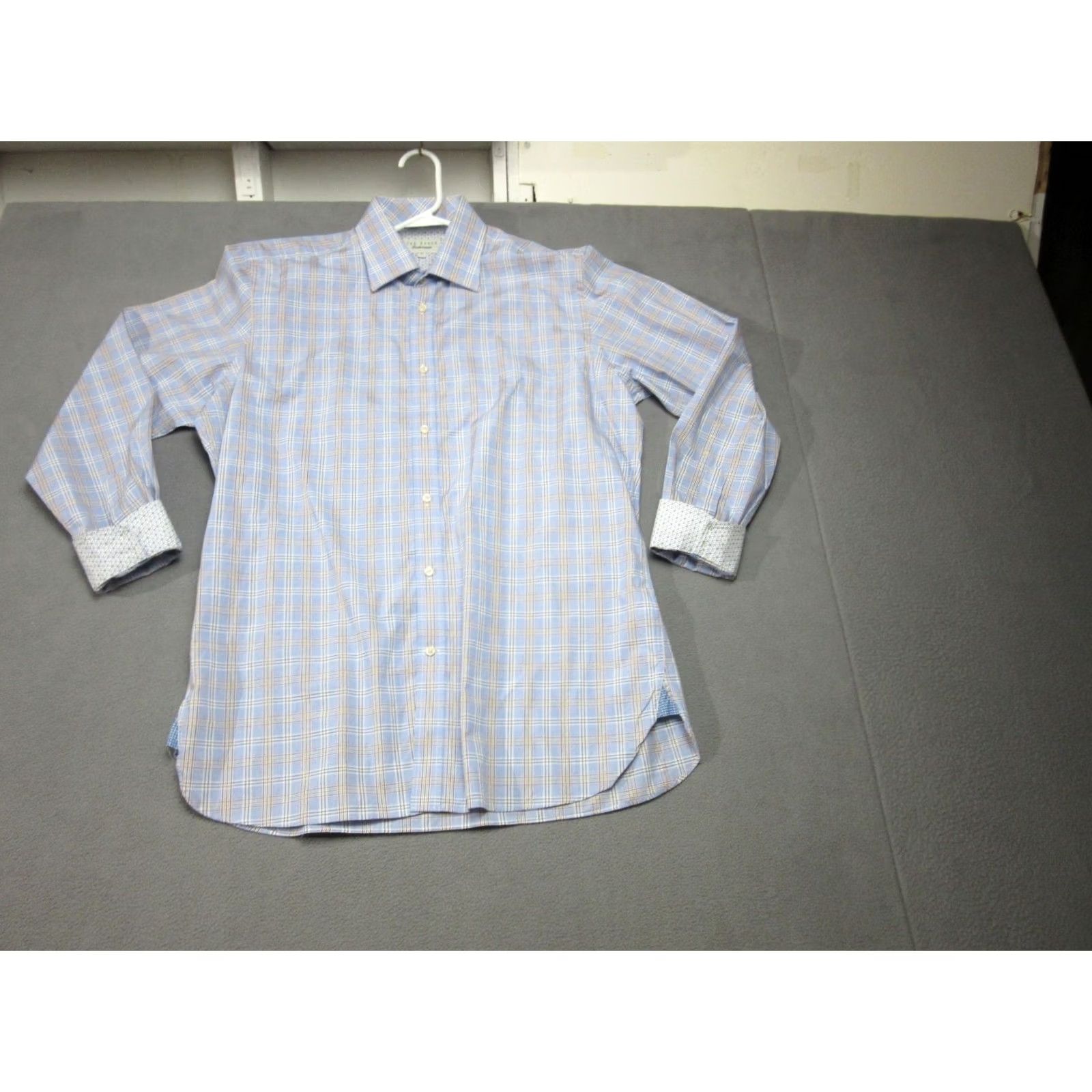 Ted Baker Ted Baker Shirt Mens 16.5 34/35 Blue Tartan Plaid Endurance Geometric Flip Cuff Size US XL / EU 56 / 4 - 3 Thumbnail