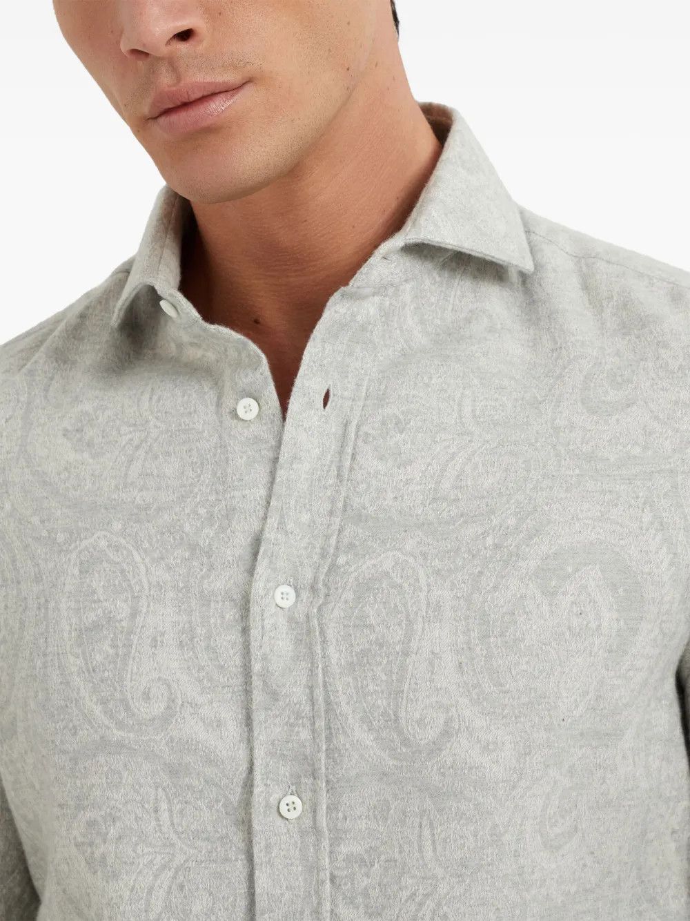 Brunello Cucinelli o1mtch0225 Paisley Print Flannel Sport Shirt in Light Grey Size US L / EU 52-54 / 3 - 4 Thumbnail