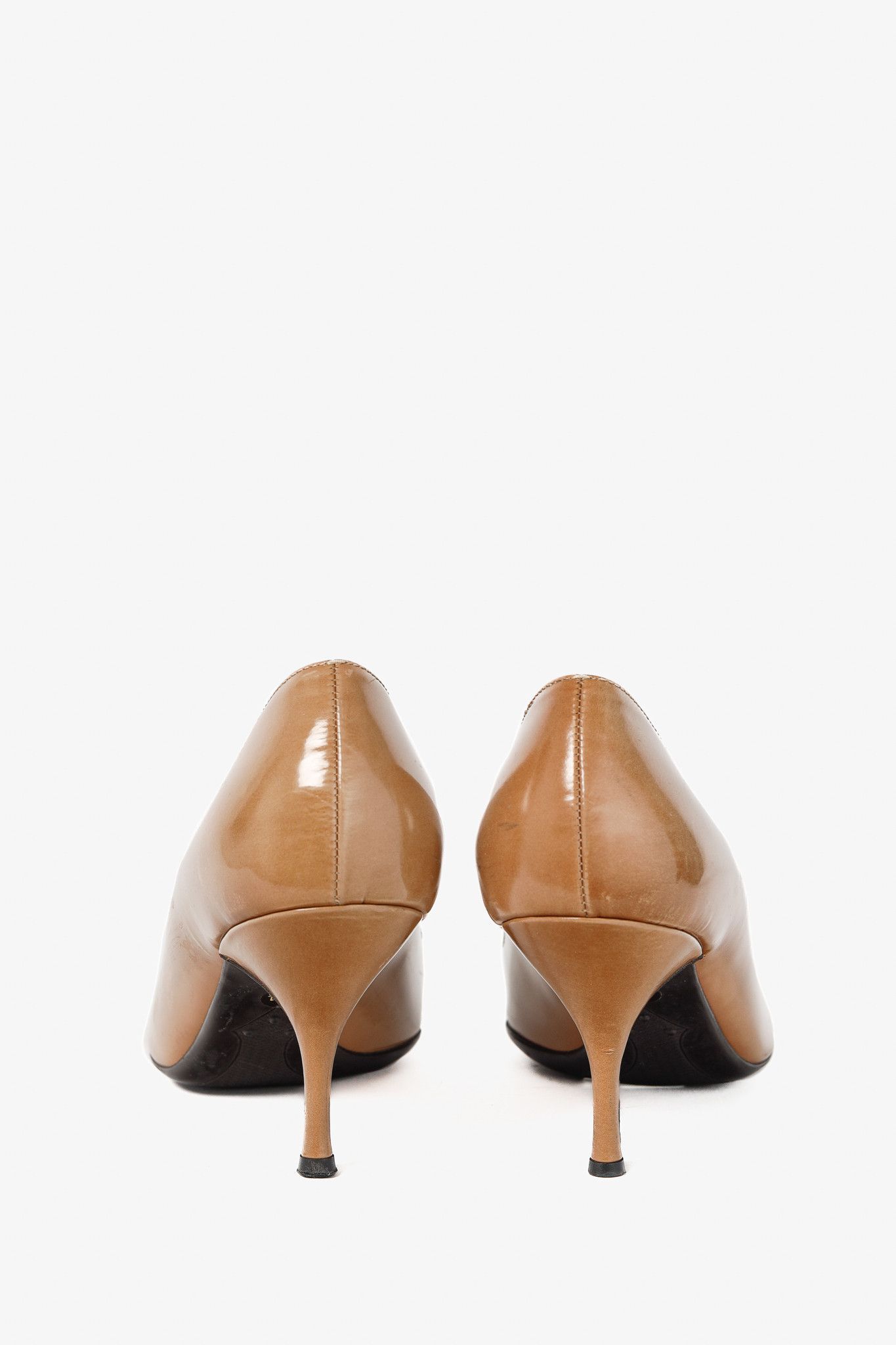 Prada Prada Light Brown Buffed Patent Leather Pointed-Toe Pumps Size US 5 / IT 35 - 3 Thumbnail
