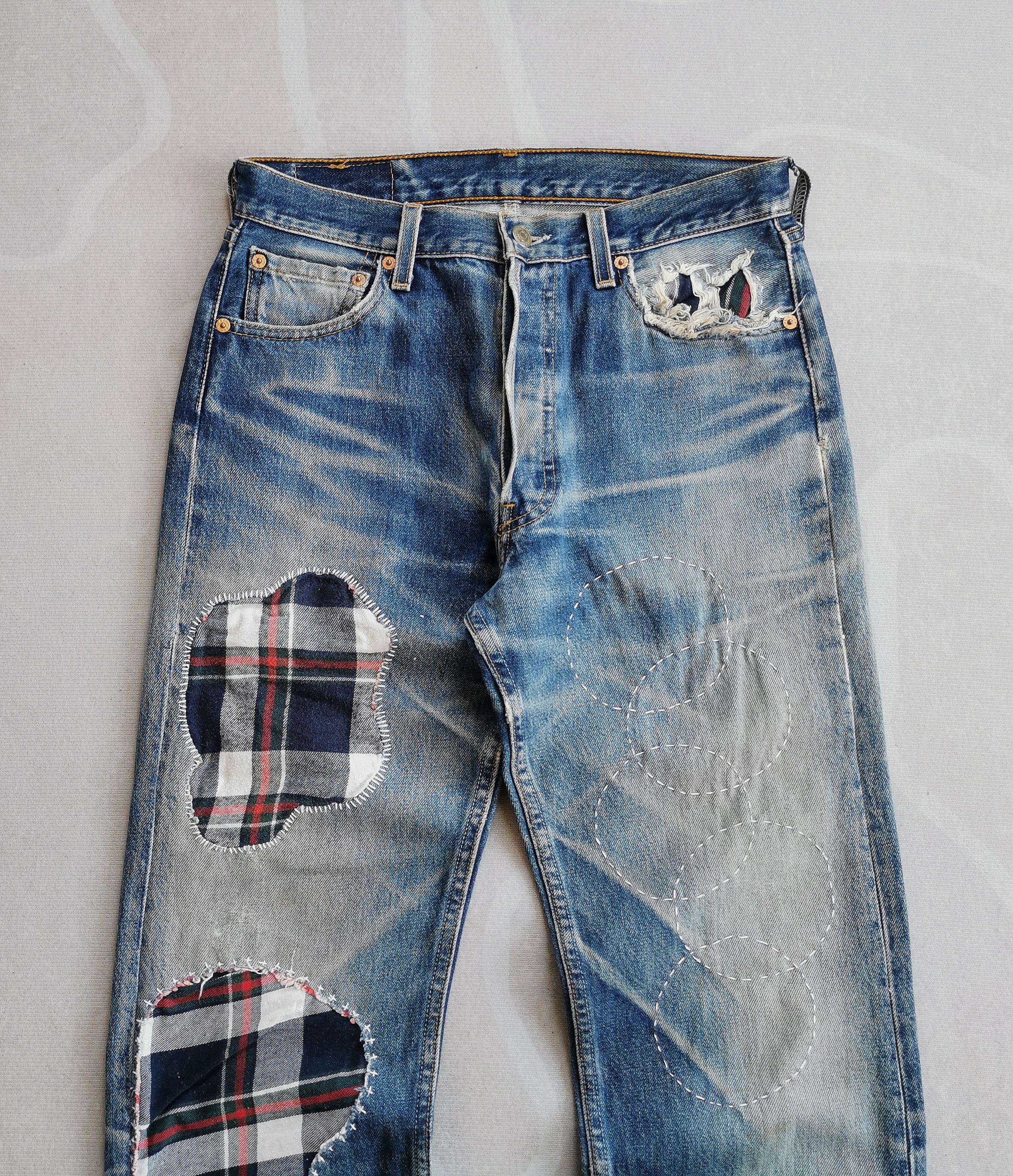 Nirvana Levis 501 Patchwork Sashiko Inspire Kurt Cobain Size US 30 / EU 46 - 13 Thumbnail