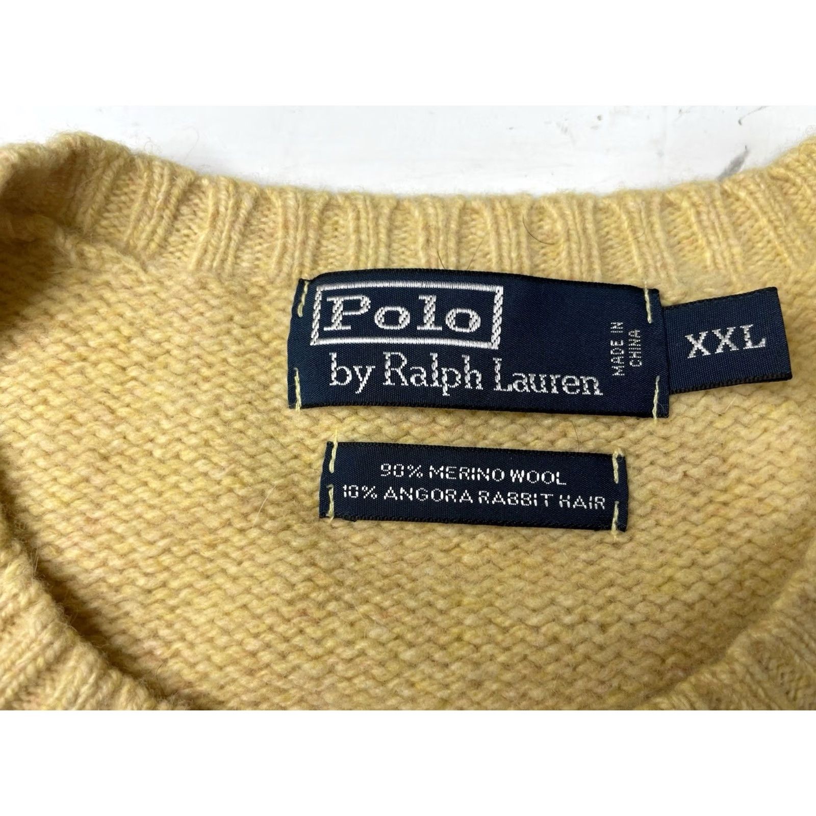 Polo Ralph Lauren Polo Ralph Lauren Knit Sweater Mens 2XL Crew Neck Cable-Knit Angora Wool Merino Wool Yellow Size US XXL / EU 58 / 5 - 3 Thumbnail