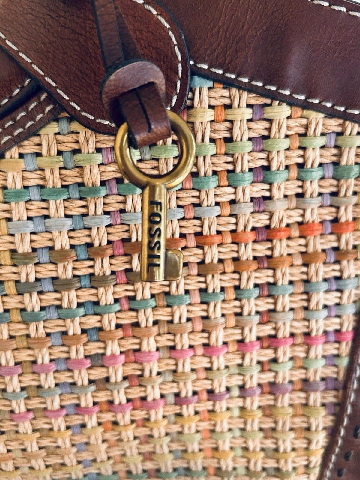 Fossil Vintage Y2K Fossil Purse Woven Straw w/ Leather Accent Bag Size ONE SIZE - 5 Thumbnail