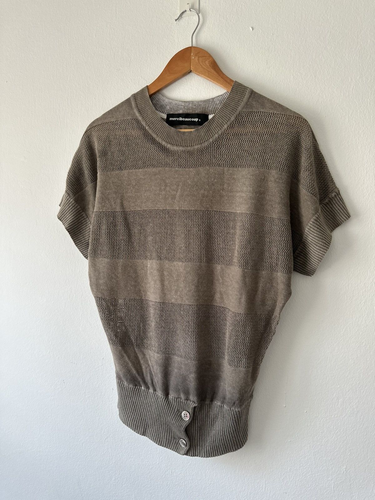 mercibeaucoup Mercibeaucoup Taupe Textured Knit Short Sleeve Size US L / EU 52-54 / 3 - 2 Thumbnail