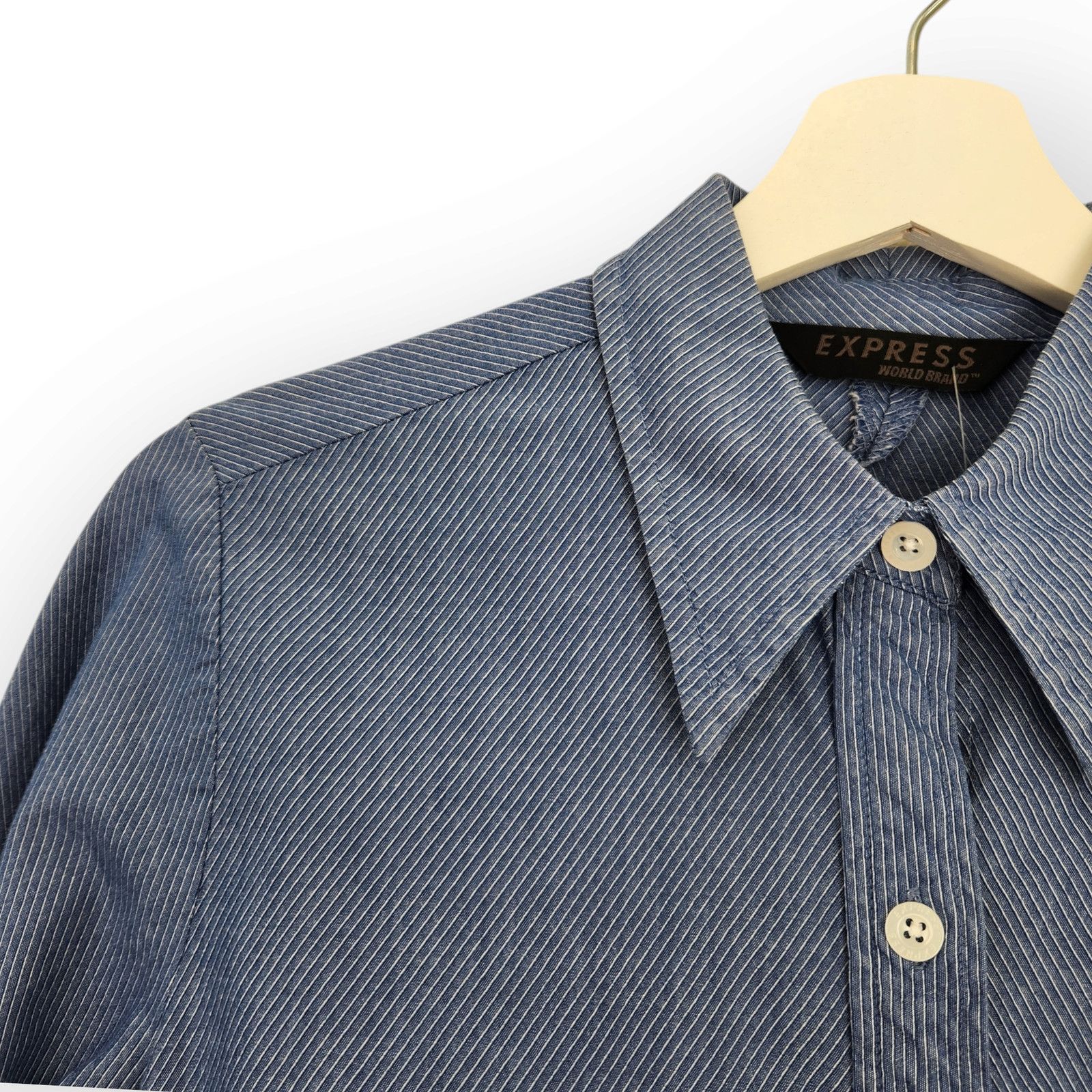 Express Vintage 90s Express Blue Pinstripe OfficeButton Down Shirt S Size S / US 4 / IT 40 - 2 Thumbnail